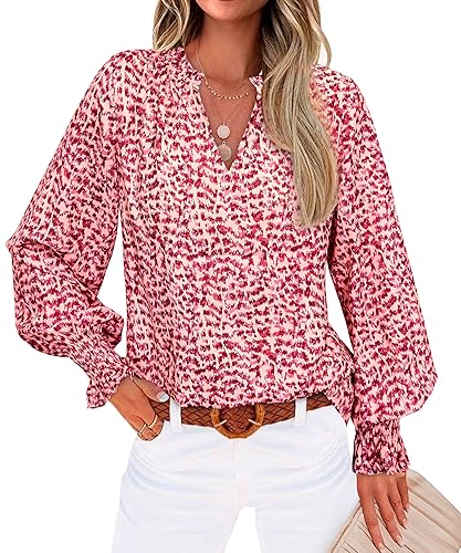 MASCOMODA Womens V Neck Floral Long Sleeve Tops 2025 Summer