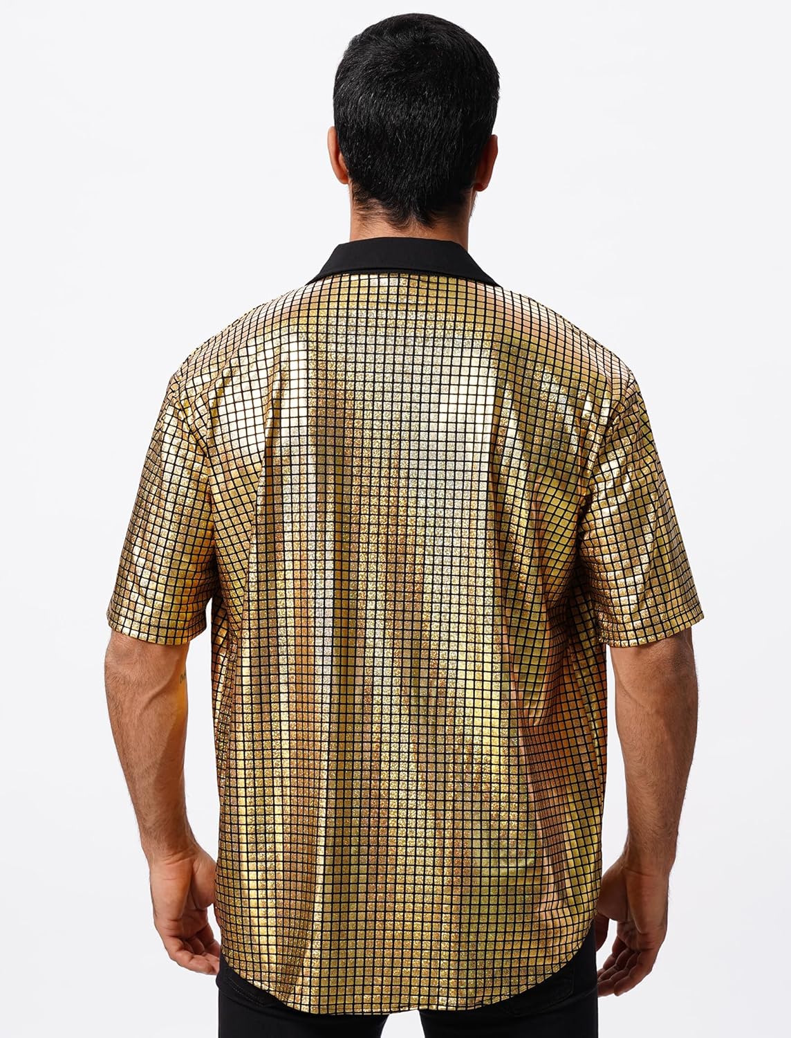 ABAFIP Men's 70s Shiny Disco Shirt Sequins Short Sleeve Party Top for Rave Dance Nightclub Costume - Image 3
