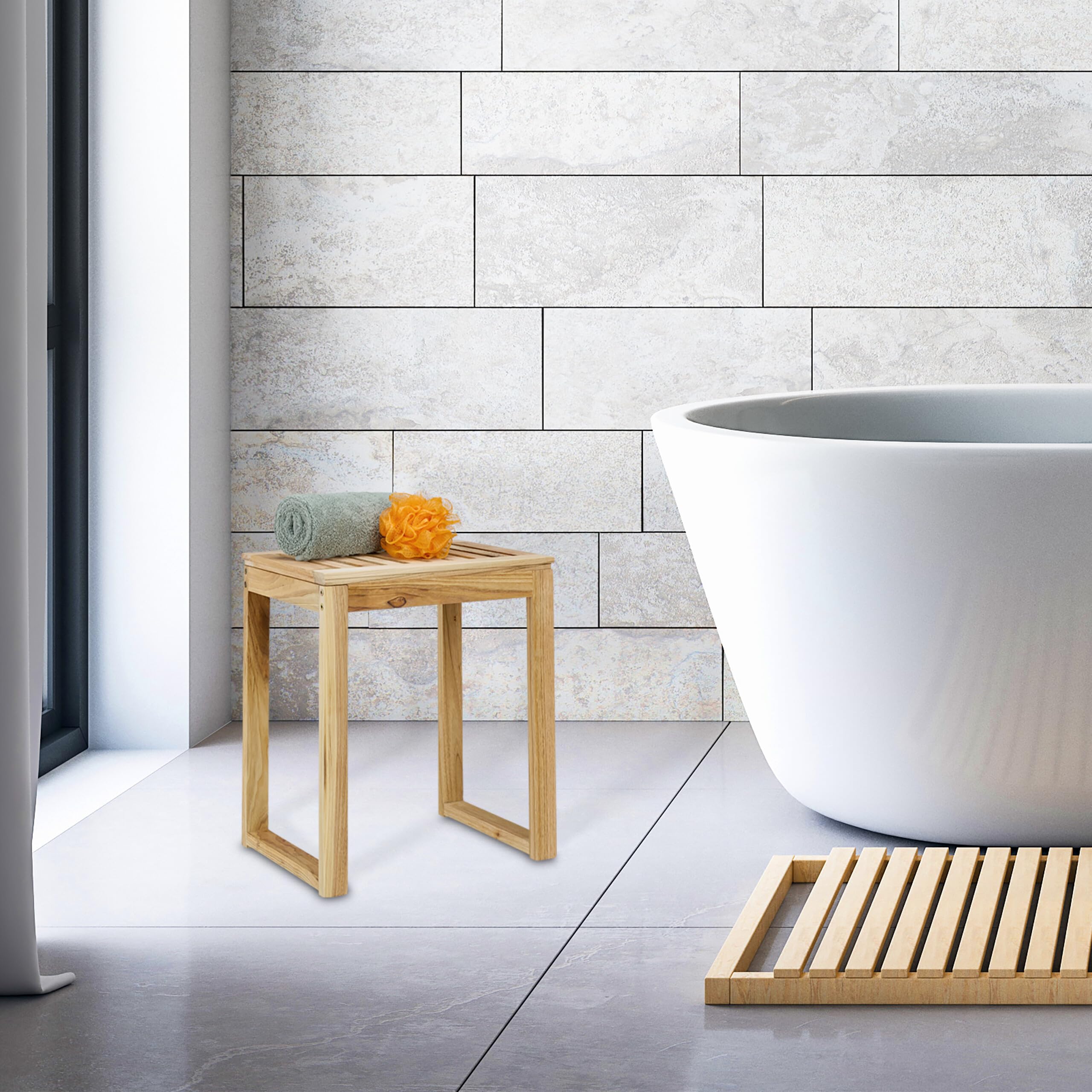 Relaxdays, Sgabello in Legno da Bagno, Sgabellino Multiuso Cucina, Tavolino da Divano, HxLxP: 46 x 40 x 30 cm, Naturale