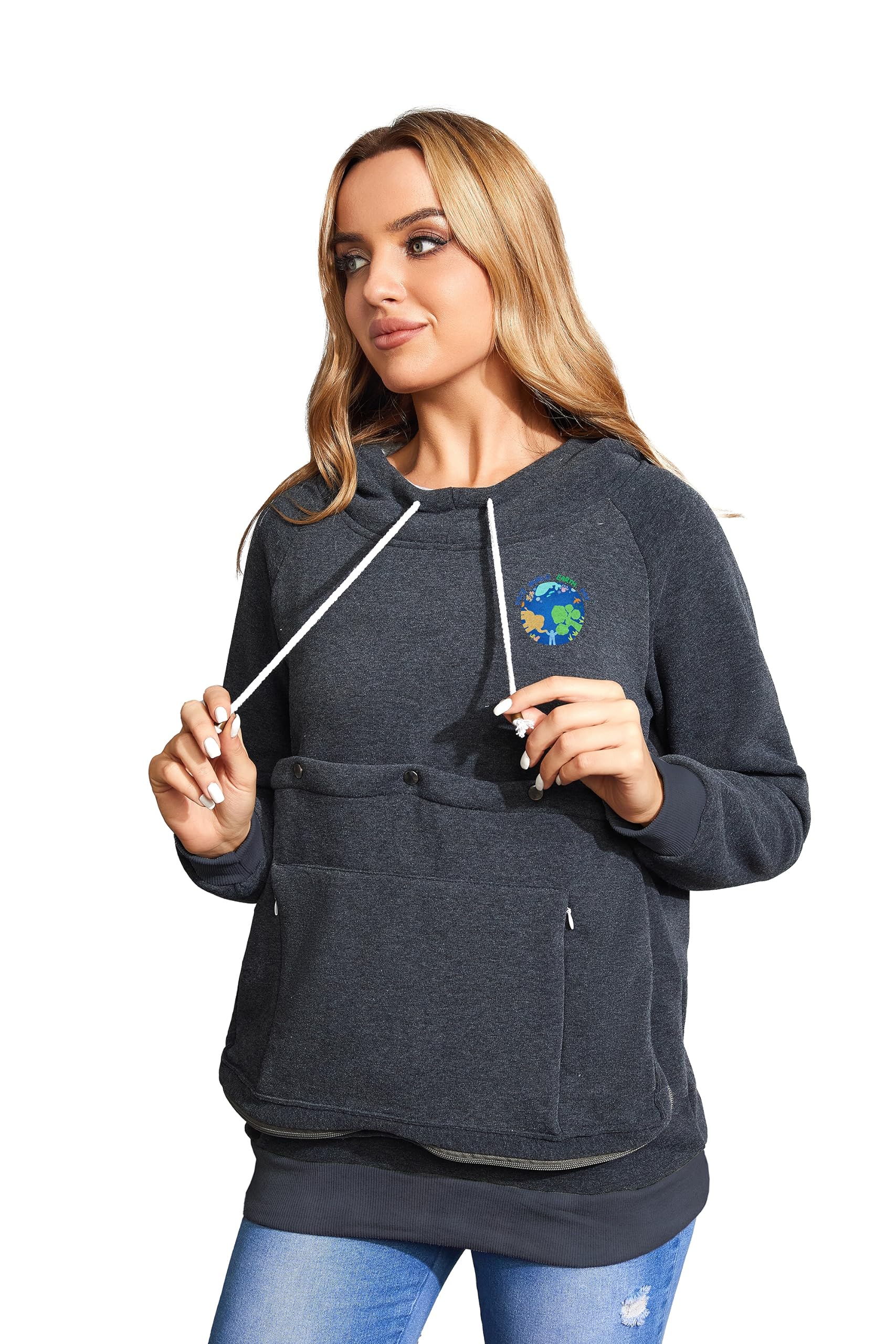 LINYUCHEN Cat Dog Carrier Hoodies – Puppy Kitten Carrying Sweatshirt Large Pet Pocket Pullover Top – Unisex Kangaroo Hoodies, Dark Grey, M