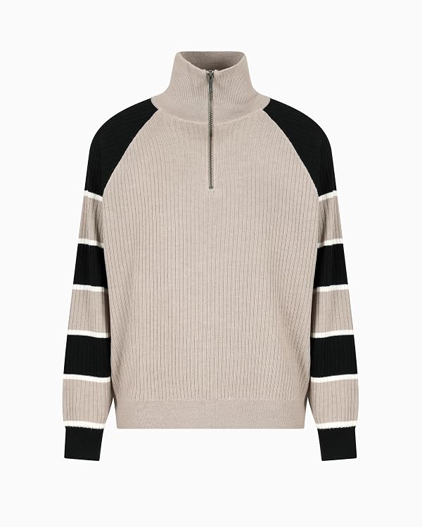 Armani Exchange Men's Half Zip Stripe Sleeve Pullover Roasted/Roasted/Deep Navy, XX-Large by Armani Exchange - Used condition - US$46.27