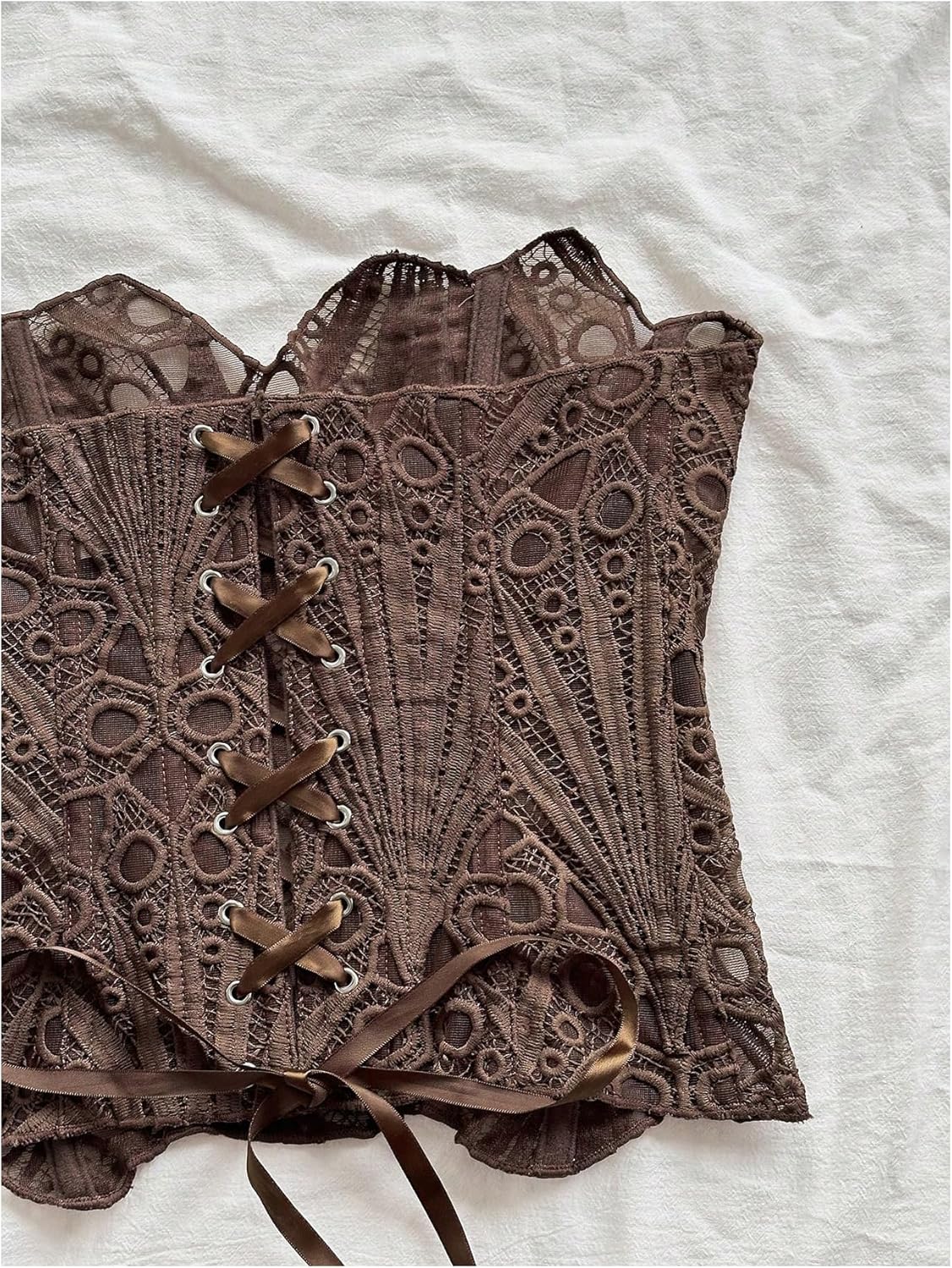 SHENHE Women's Strapless Corset Top Lace Up Embroidered Y2k Going Out Crop Top Tube Bustier - Image 4