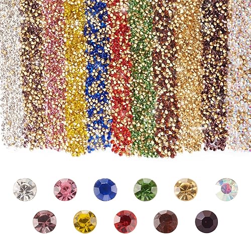 Miniatura 1 de Pandahall - 5500 piezas de diamantes de imitación de cristal redondas facetadas, 11 colores puntiagudos en la parte posterior, cabujones chapados en