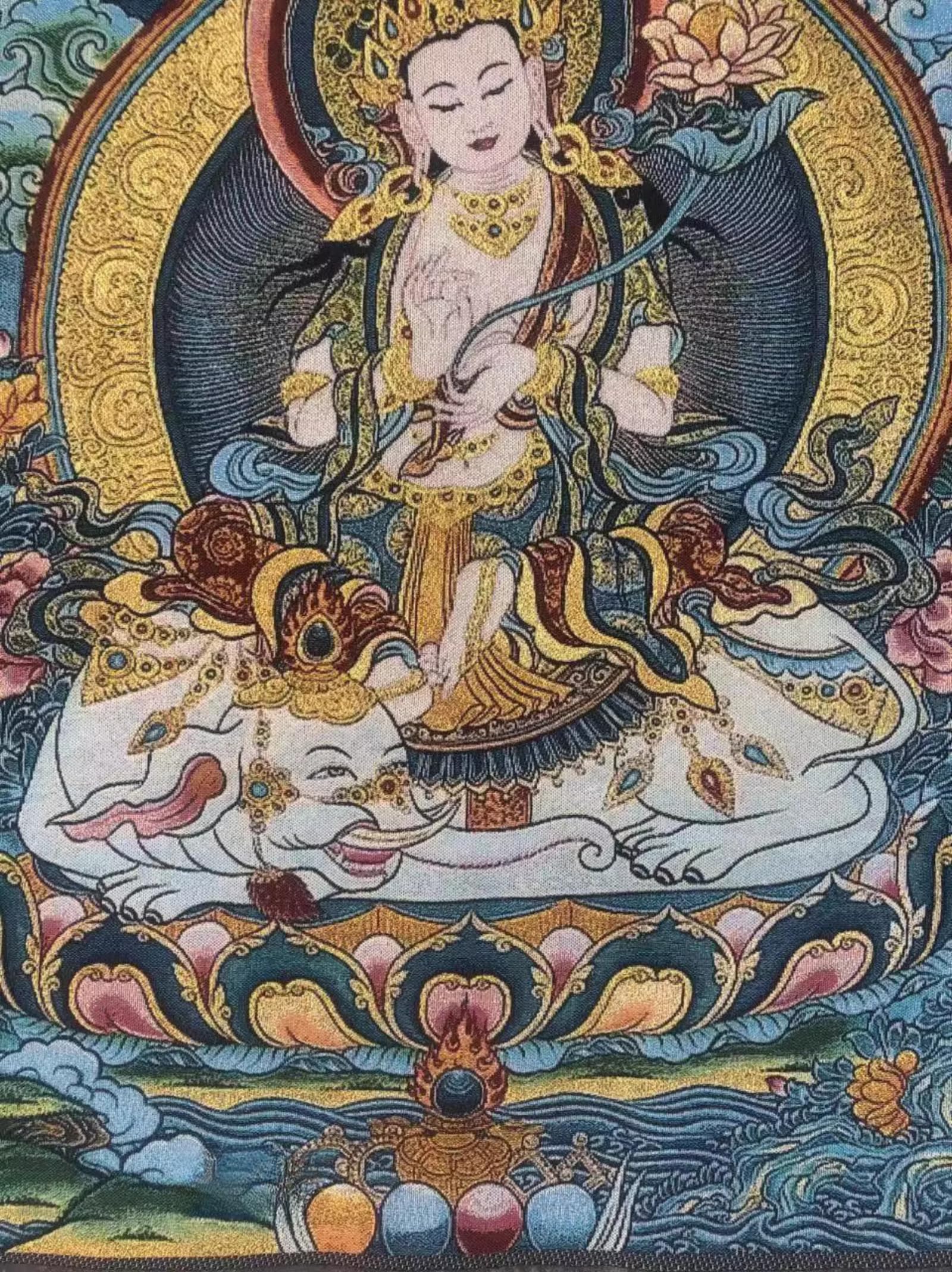FENNYYAR Samantabhadra Thangka Ricamo Broccato, 60 cm 23,6 pollici, Ingresso Hall Tibetano Pittura Murale Decorativo