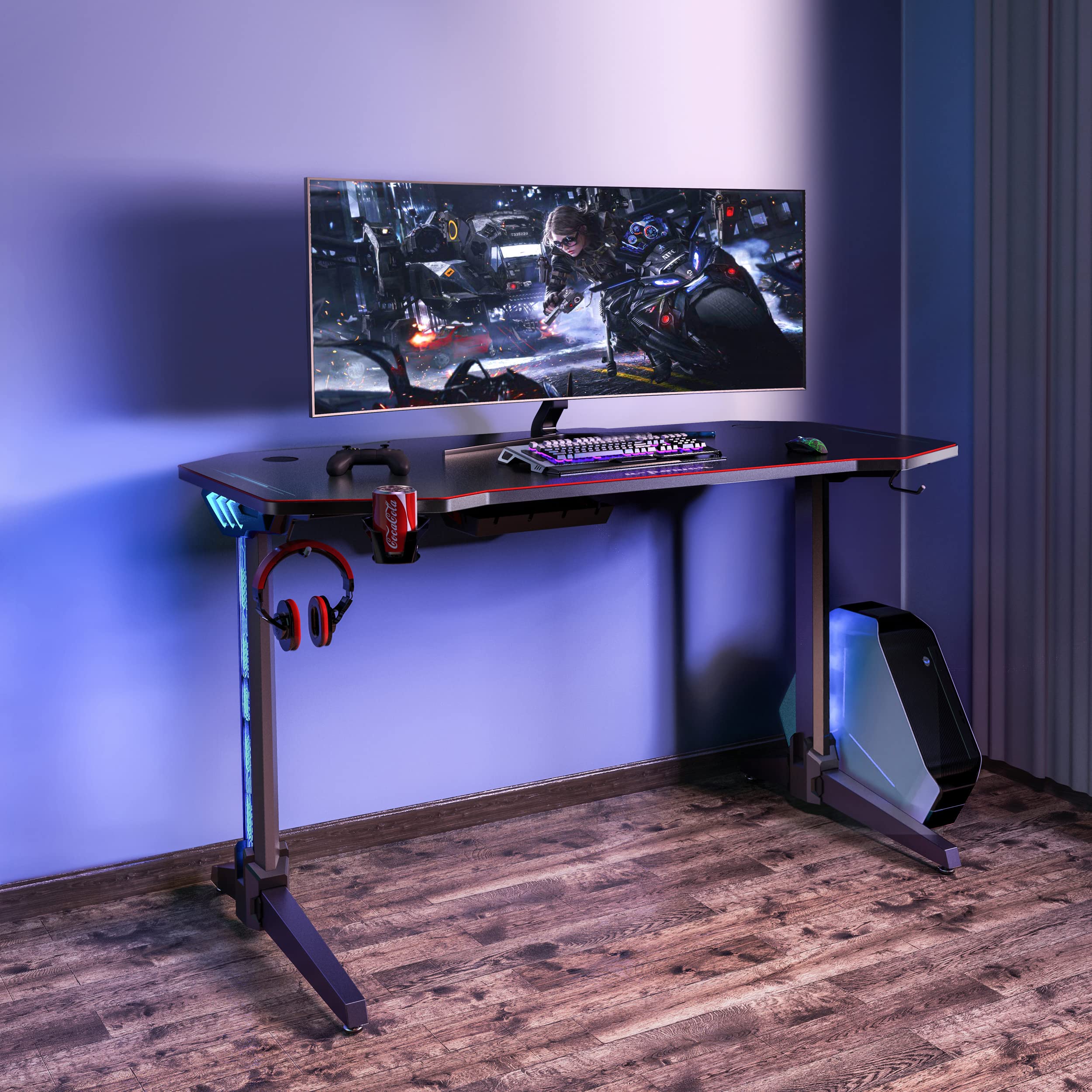 Amazon | U-POWER ゲーミングデスク [日本メーカー監修] LED 幅140cm  