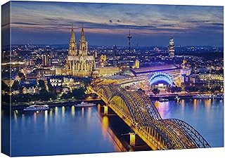 wall26 Canvas Print Wall Art Cologne Germany Cathedral Lights Architecture Cityscape Photography Realism Rustic Scenic Landscape Modern Relax/Calm Colorful for Living Room, Bedroom, Office - 16"x24"