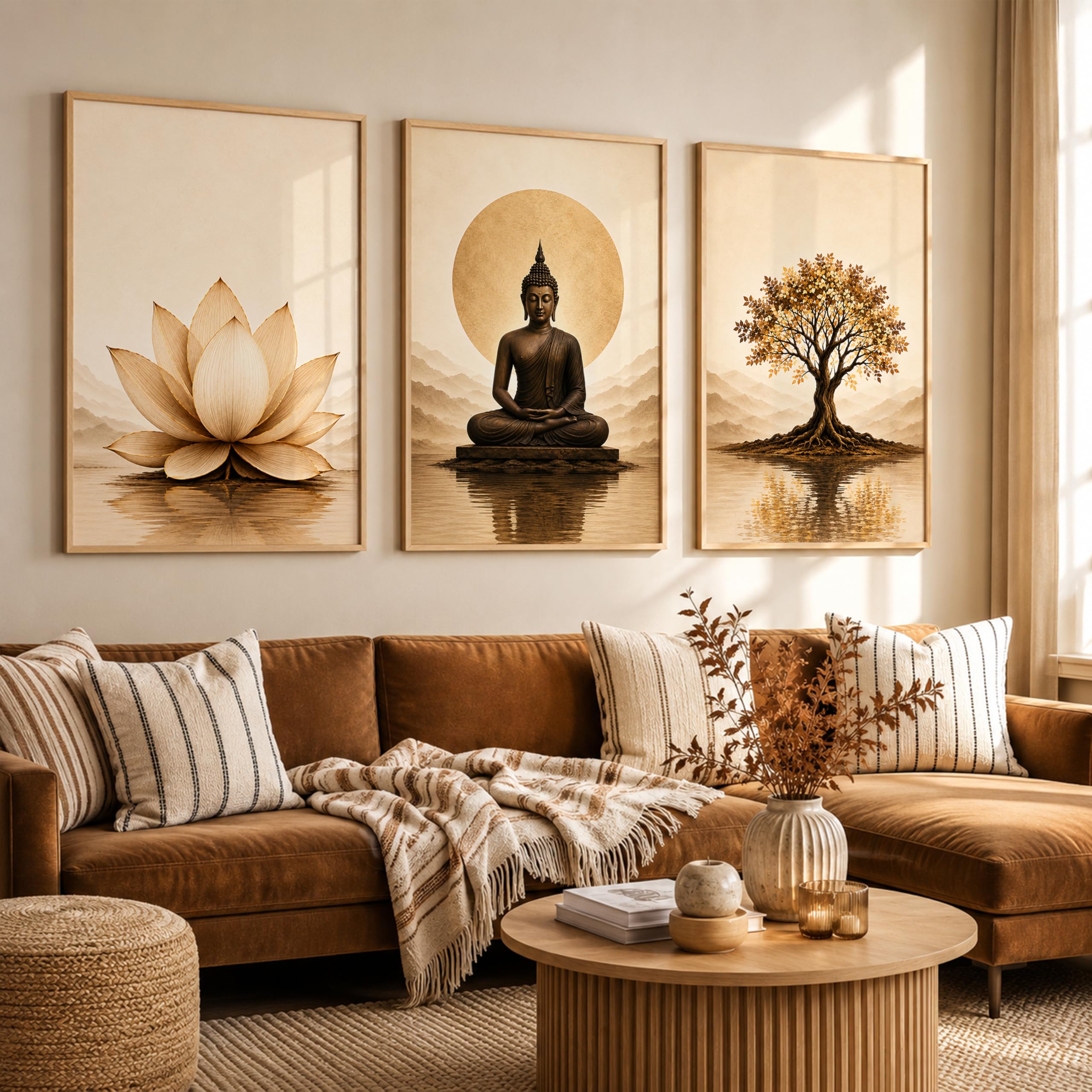 Set of 3 Buddha Wall Art Paintings for Living Room | Lotus Flower & Tree of Life Spiritual Wall Decor | Meditation Zen Wall Paintings for Home, Bedroom, Office & Meditation Room (13x19 Inches)-image-30