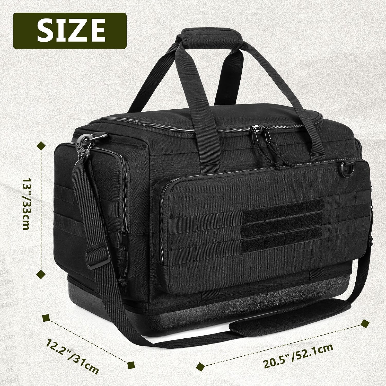 GOBUROS Tactical Gun Range Duffle Bag with Molded Bottom for 6 Handguns, Soft Pistol Case with 8X Magazine Slot, Large Gun Carrying Bag for Shooting Gear Accessories Ammo Storage Bag with Molle System