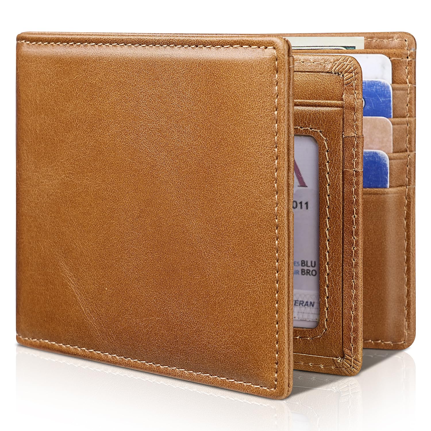 Artpaxy Mens Wallet Bifold Genuine Leather RFID Blocking Wallet for Men with 1 ID Window 15 Card Holders 2 cash pockets 1 Gift Box