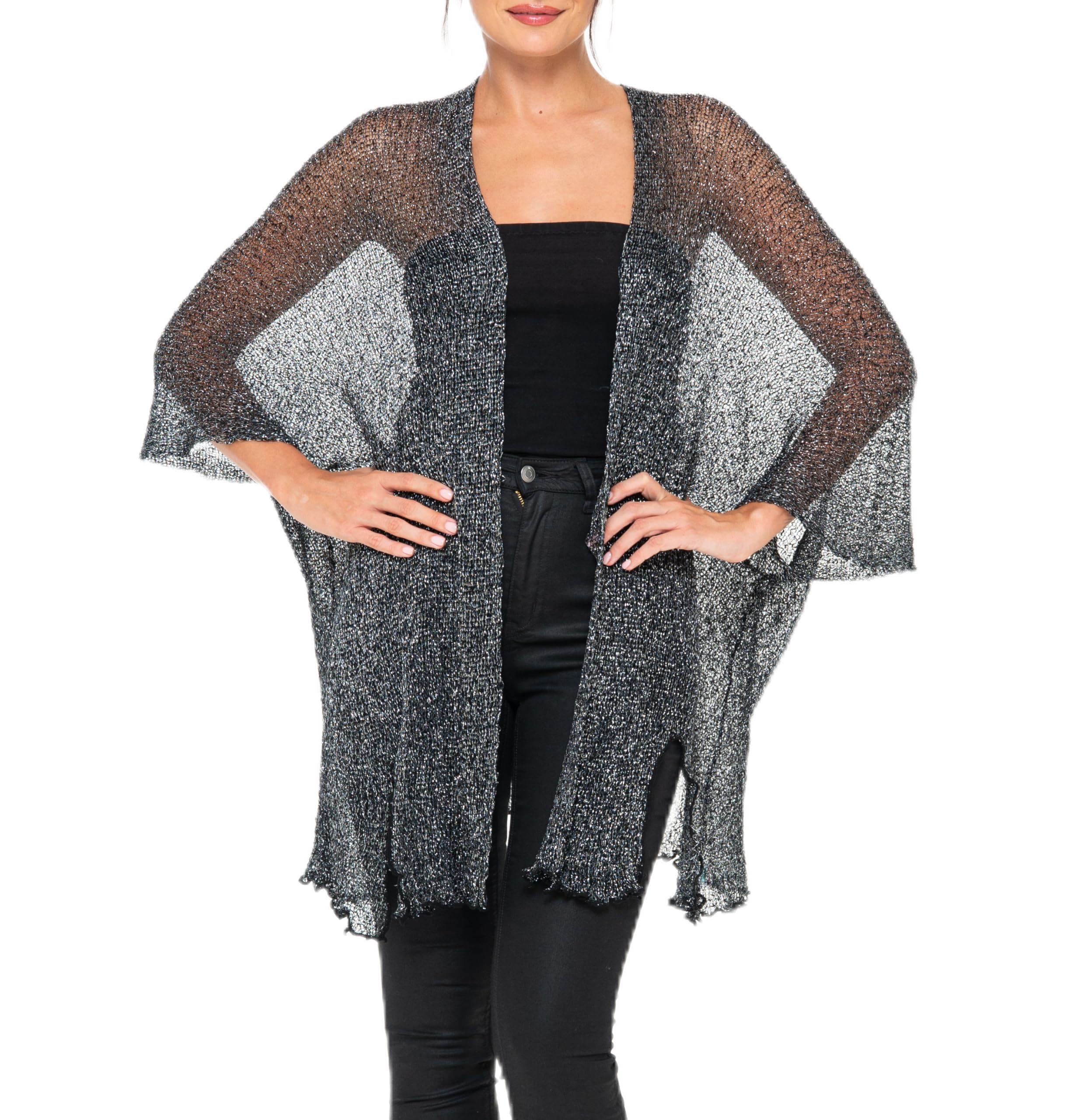 SHU-SHI Metallic Evening Poncho Lightweight Sparkly Cover Up for Dresses Weddings Parties Holiday Celebrations