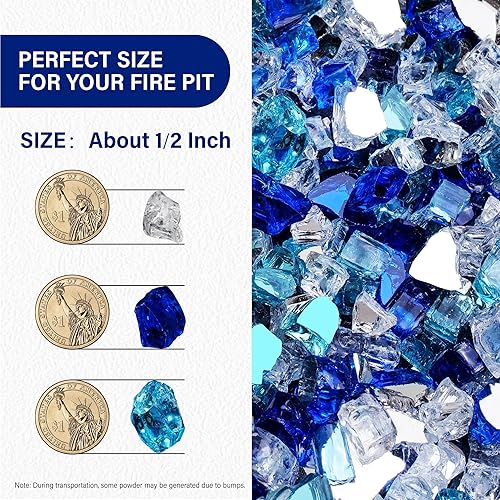 Miniatura 2 de NUPICK Vidrio de fuego de 10 libras para fogata, vidrio de fuego templado mixto de 12 pulgada en mezcla Bahama para fogata de propano y chimenea de