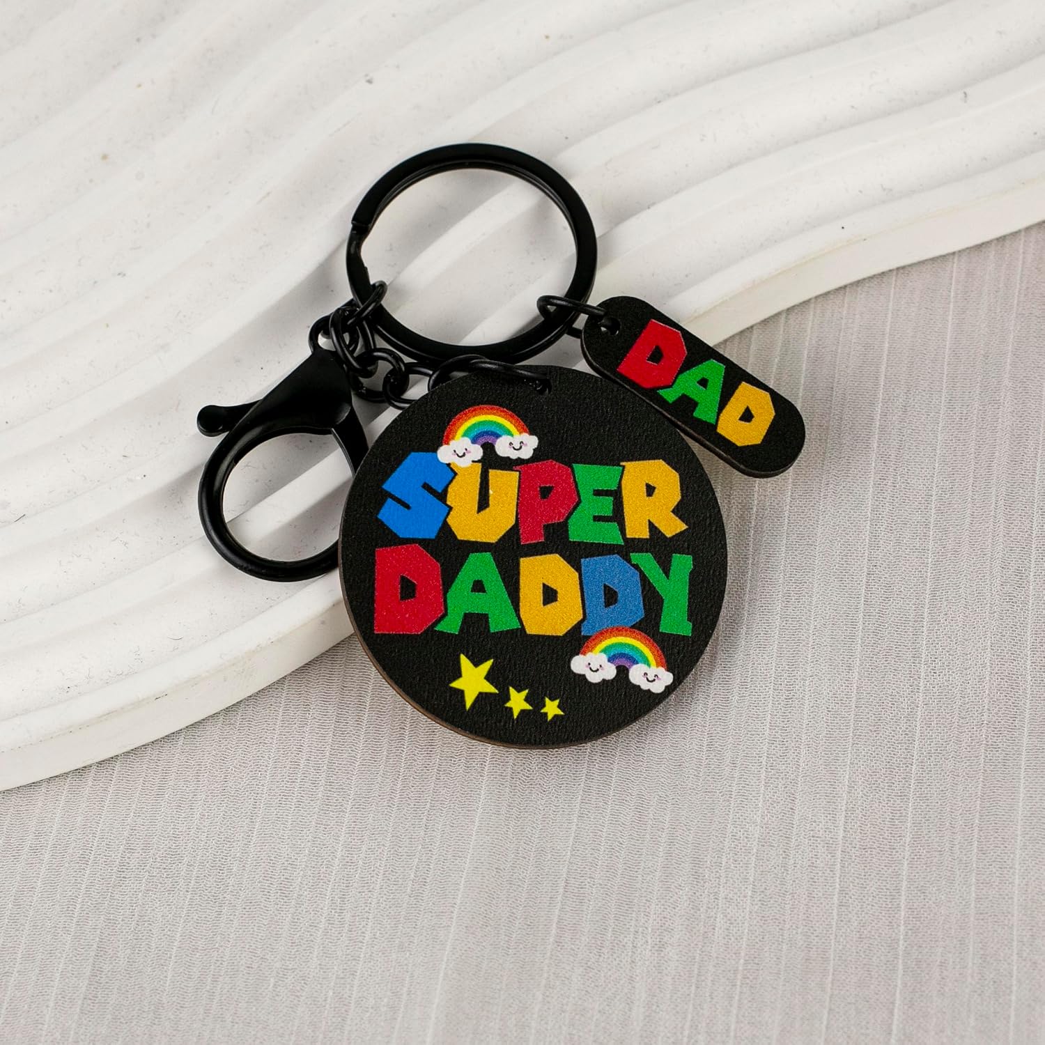 Super Daddy Wooden Keychain, Funny Dad Appreciation Lobster Claw Clasp Keyring, Best Dad Ever Key Ring, Rainbow Daddy Bag Charm, Father’s Day Gift From Son Daughter, Cool Papa Key Accessories image 2