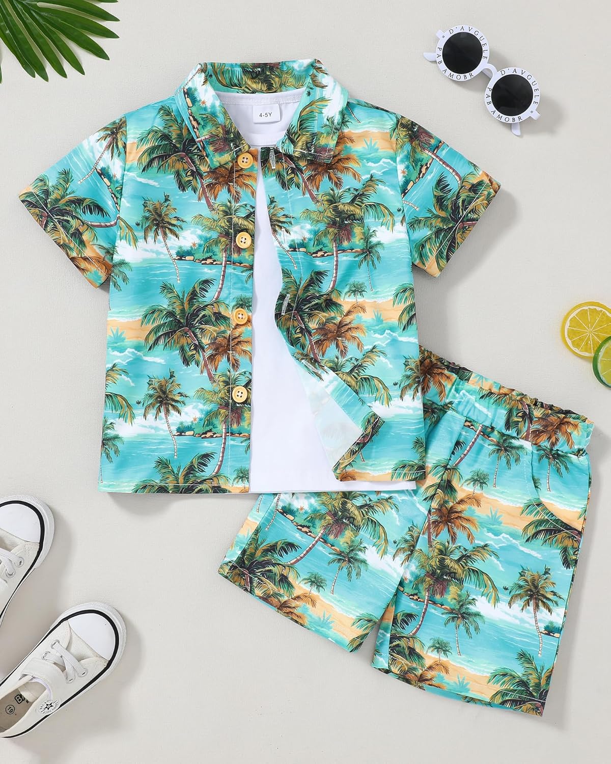 ZOEREA Toddler Baby Boy Clothes Hawaiian Outfit Shorts Sets Printed Button Down Shirt and Shorts Summer Beach Clothes 1-5T - Image 6