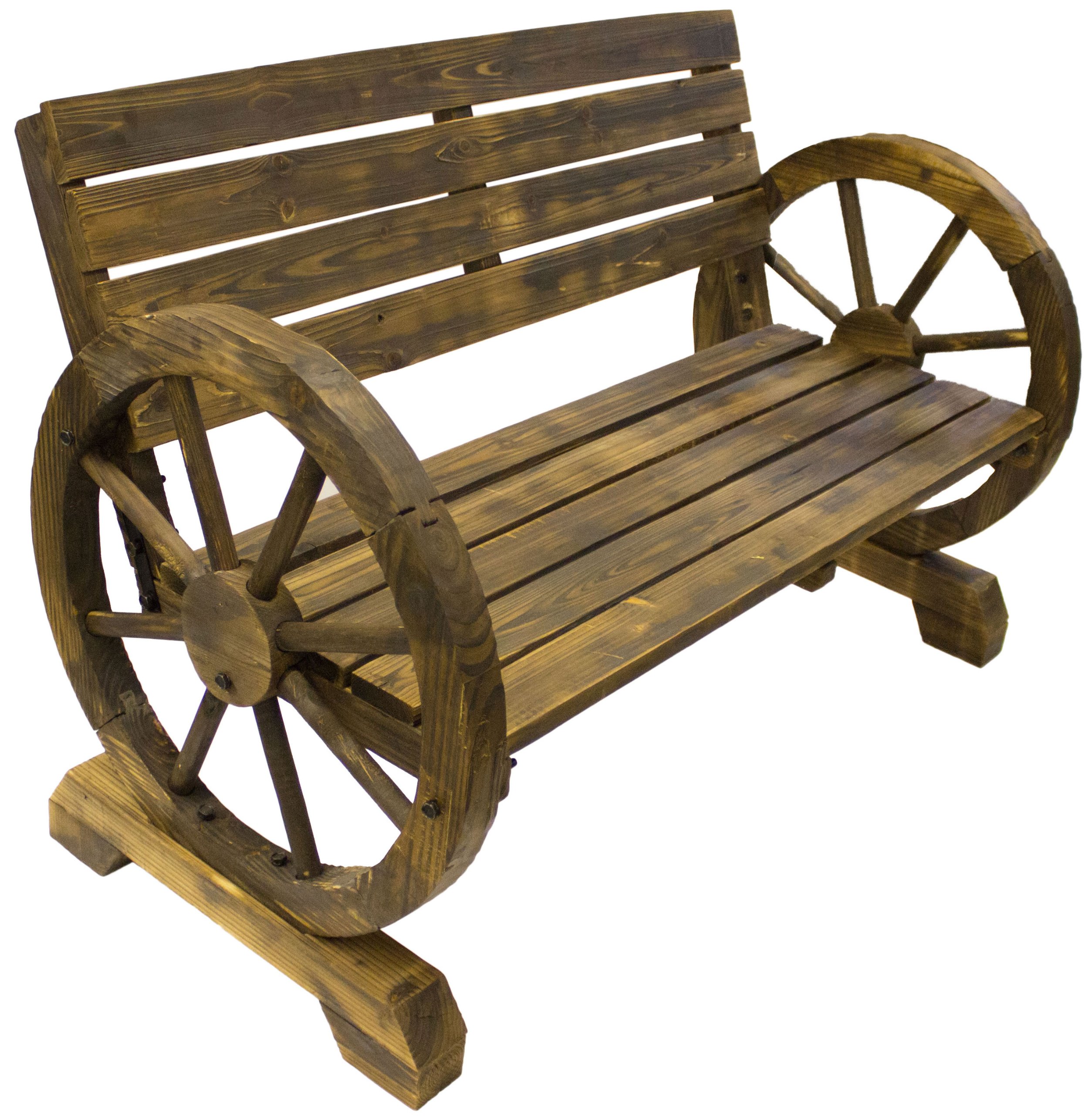 Garden Furniture Wooden Wagon Wheel Style Garden Bench