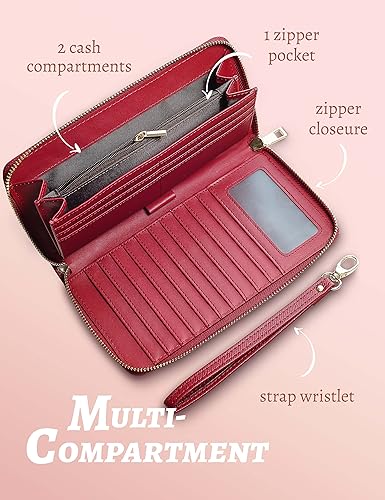 Miniatura 4 de Yarnic Cartera roja para mujer con correa de muñeca, cartera para tarjetas de crédito, bolsillo para dinero, monedero, organizador con clip