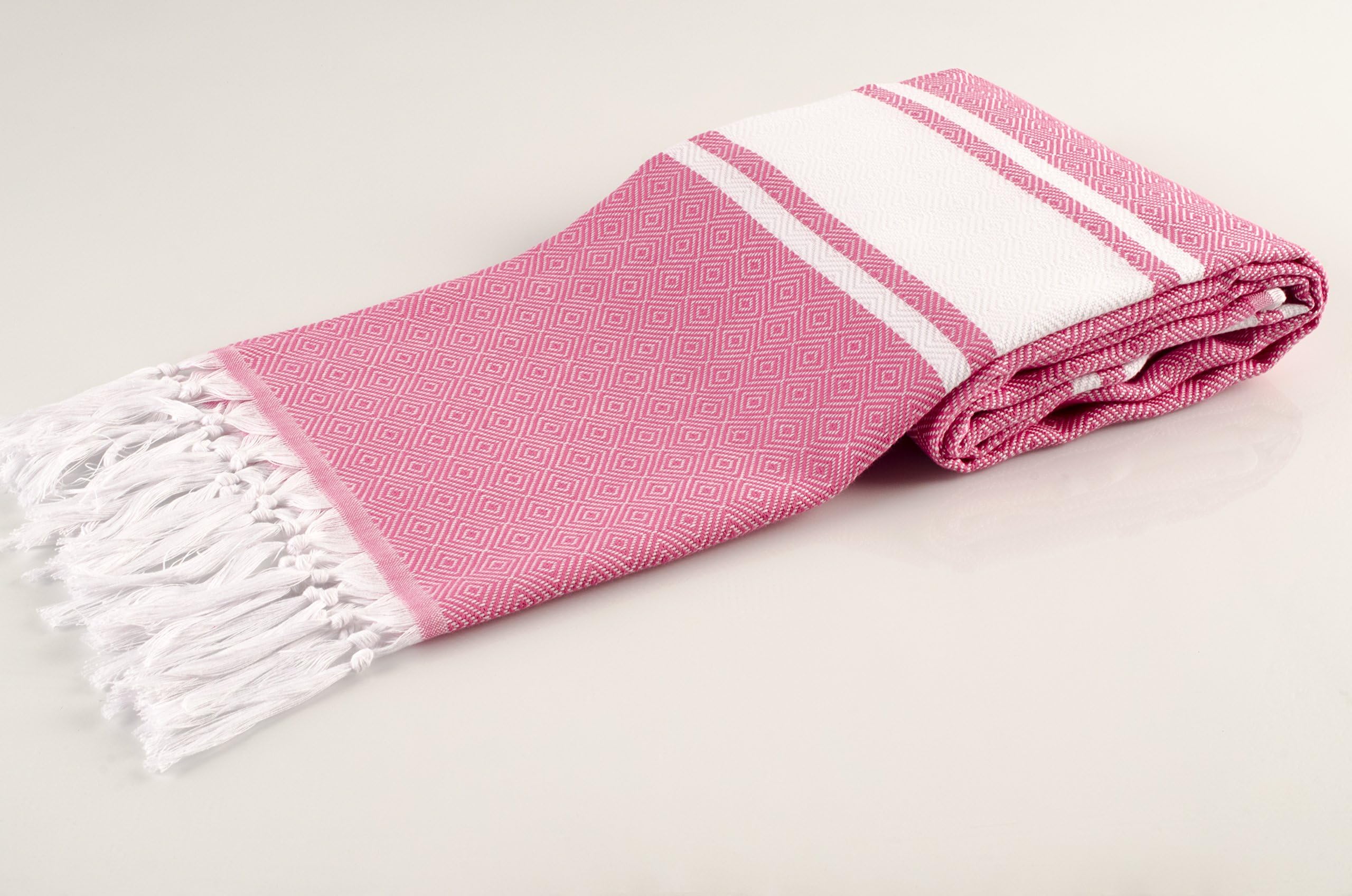 LUNASIDUS Luxury Diamond Design Peshtemal, 39 by 74 inches, 100% Turkish Cotton,High-end Traditional Turkish Cotton Peshtemal (Pink)