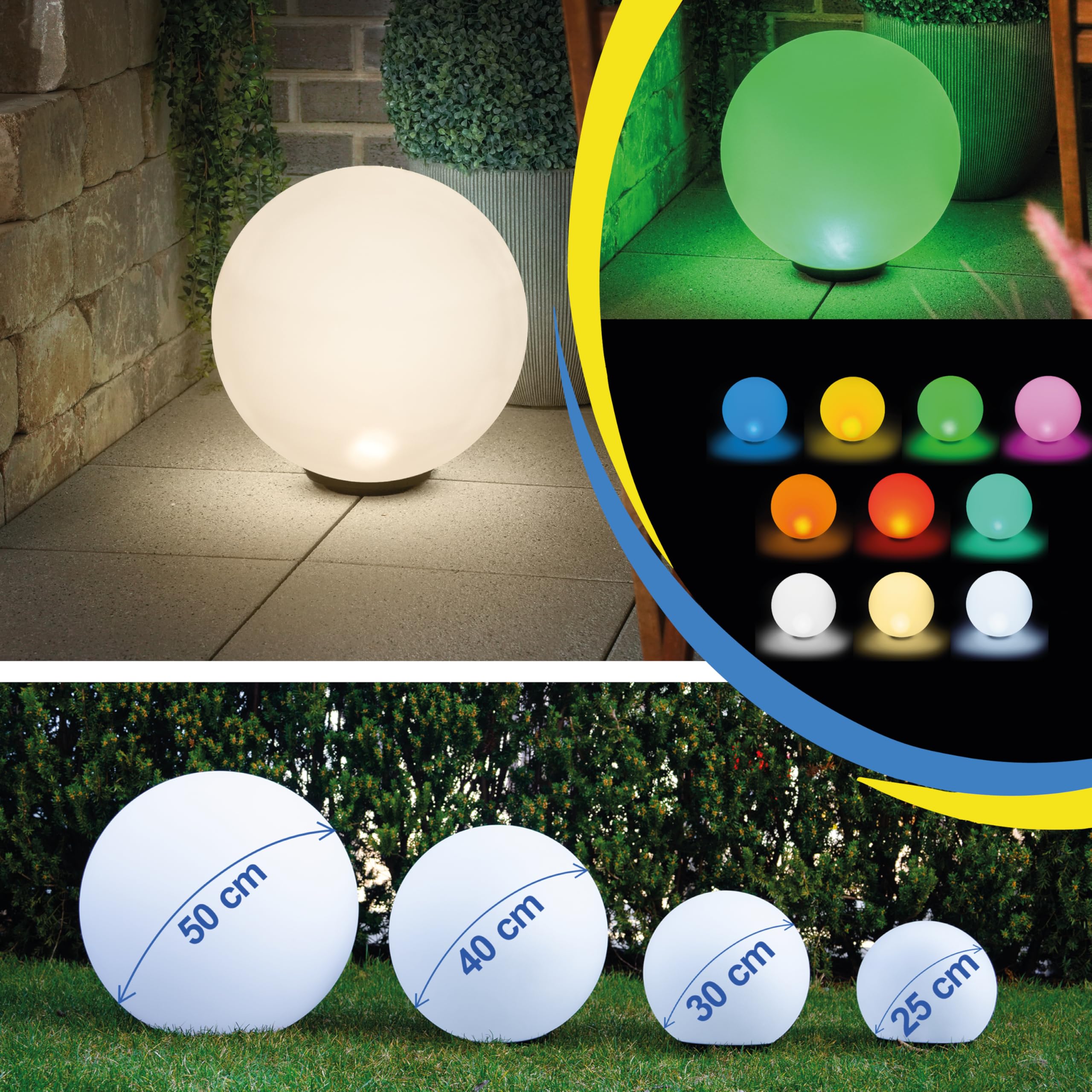 Esotec Solarkugel Liana CCT, 40cm, multicolor, Fernbedienung, Farbwechsel, RGB LED Gartenkugel, Leuchtkugel, Solarleuchte, Kugelleuchte, Kunststoff, IP44, wetterfest, winterfest, außen, 102641