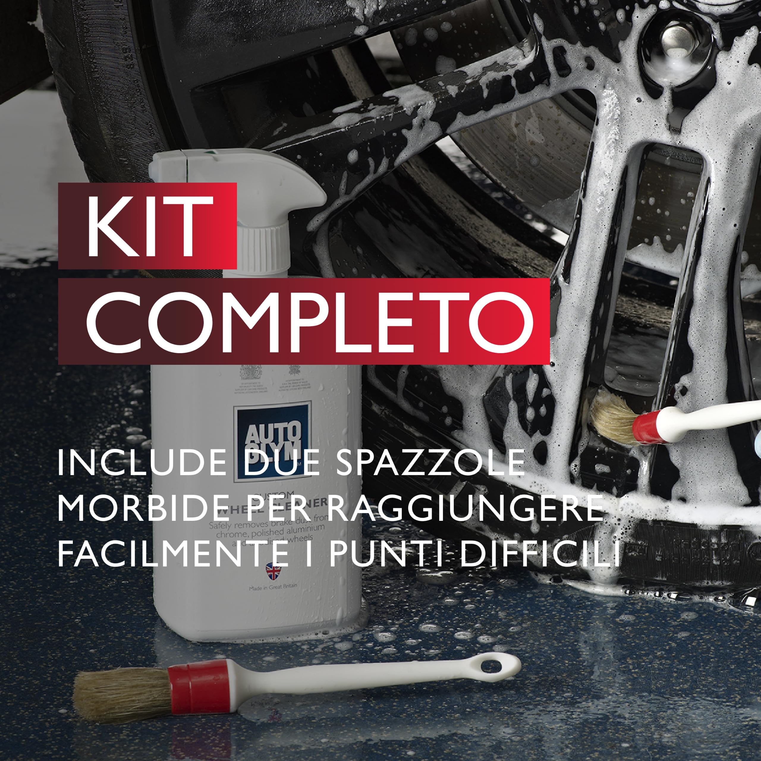 Autoglym Kit Completo per la Pulizia delle Ruote dell'Auto, Include 1 x Detergente Spray, 1 x Spazzole Piccola e 1 x Spazzola Media, Adatto a Rimuovere Polvere e Sporco, 500 ml
