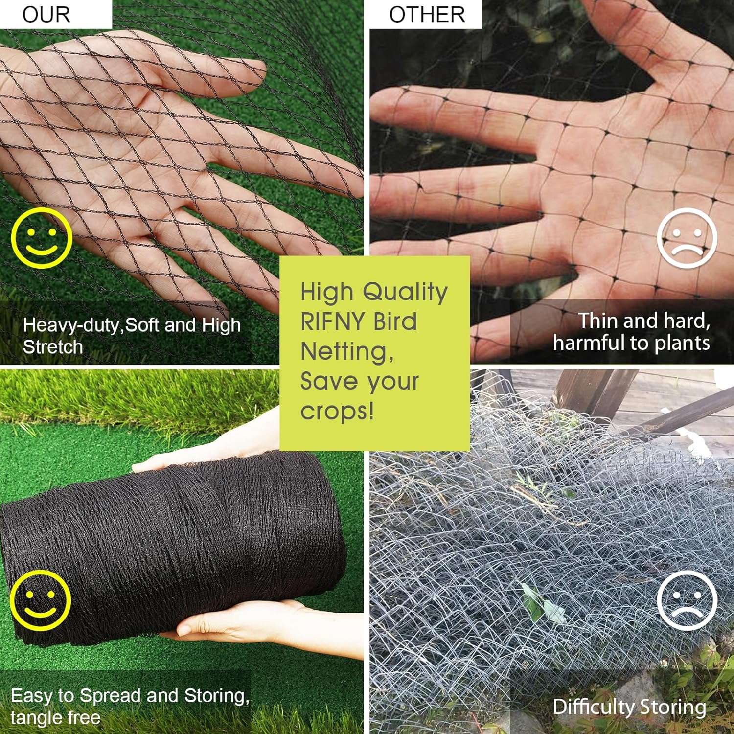 Bird Netting for Garden Protection, 13 x 40 FT Heavy Duty Garden Netting with Ties and Landscape Staples for Vegetable, Fruit Trees & Other Plants Against Birds Deer Squirrels and Poultry