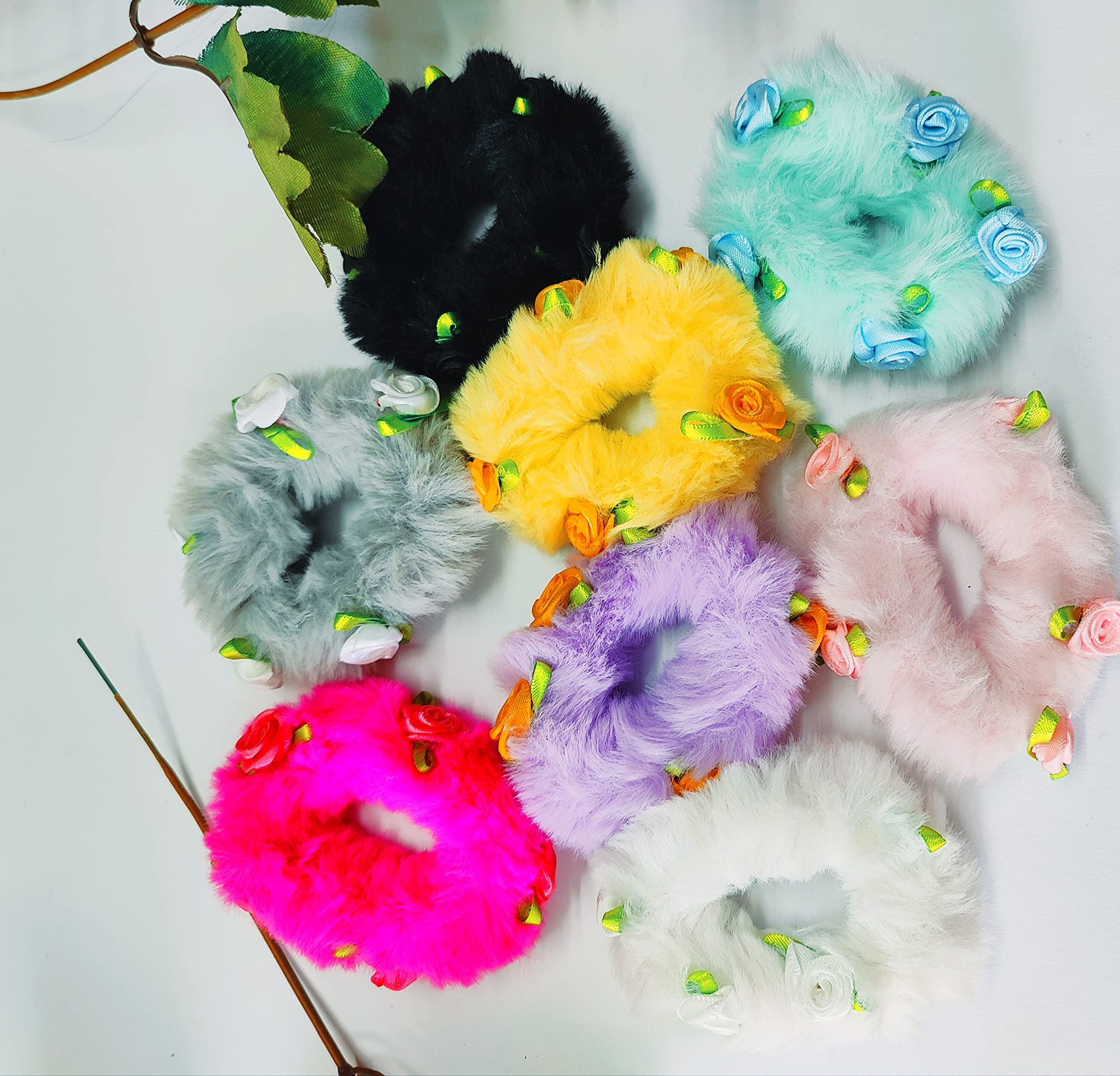 AB Beauty House®Fur Rubber Bands Hair Bands Ponytail Holder Fluffy Faux Rope Furry Scrunchy Elastic Soft fabric for Women & Girls Multicolor Pack of- 6 with small rose (Random Assorted Color) (B0984Q1217) Amazon Price History, Amazon Price Tracker