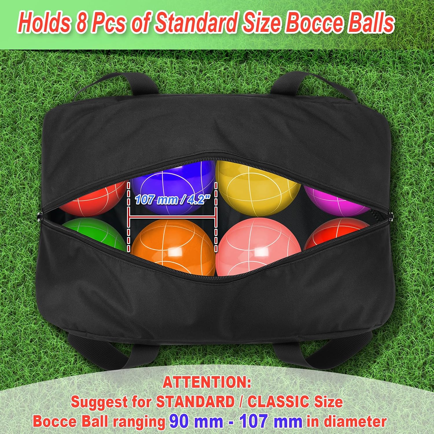 Cosmos Bocce Sets Carry Bag Bocci Storage Organizer Bag for Holding 8 Boccie Balls, Portable Bocce Balls Tote Bag for Carrying Bocce Game Equipment to Backyard Lawn Beach