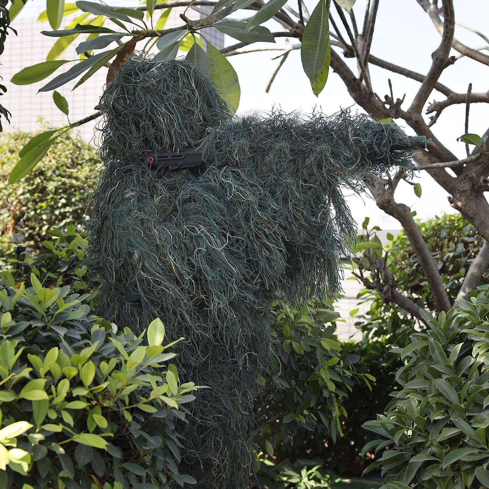 PELLOR Tuta Mimetica 3D Ghillie, 6 Pezzi Tactics,Abbigliamento da Caccia,Cecchino,Nastro Mimetico,Autoadesivo,Riutilizzabile,Mimetico,Cappello per Caccia,Campeggio