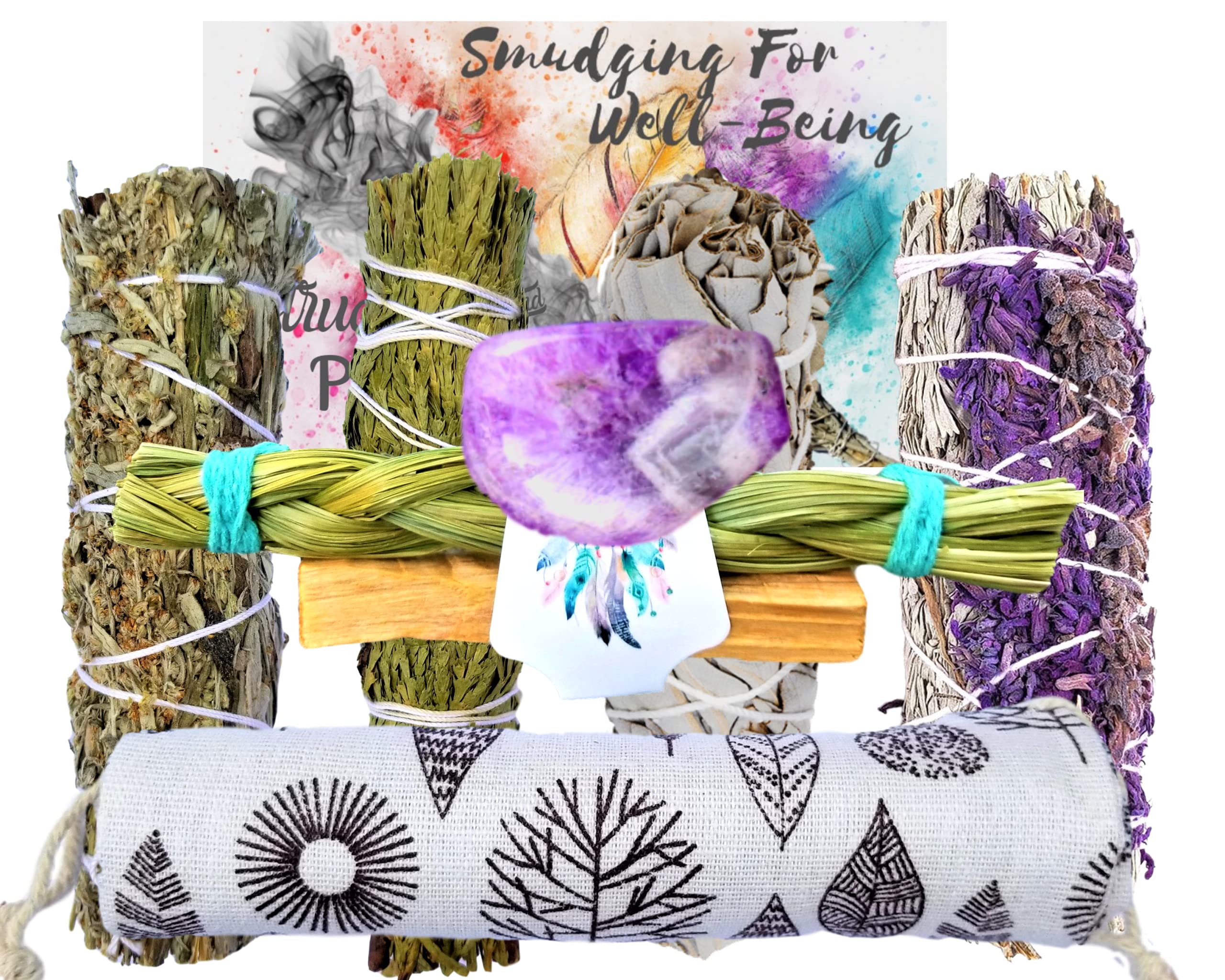 SAGE Variety Pack Sage Incense Sticks Smudge Variety Sampler: 12" Organic Sweet Grass, Lavender Blue Sage, Yerba Santa Stick, Dragon's Blood White Sage, Black Sage, Cedar, Rosemary (Sage Variety Kit)