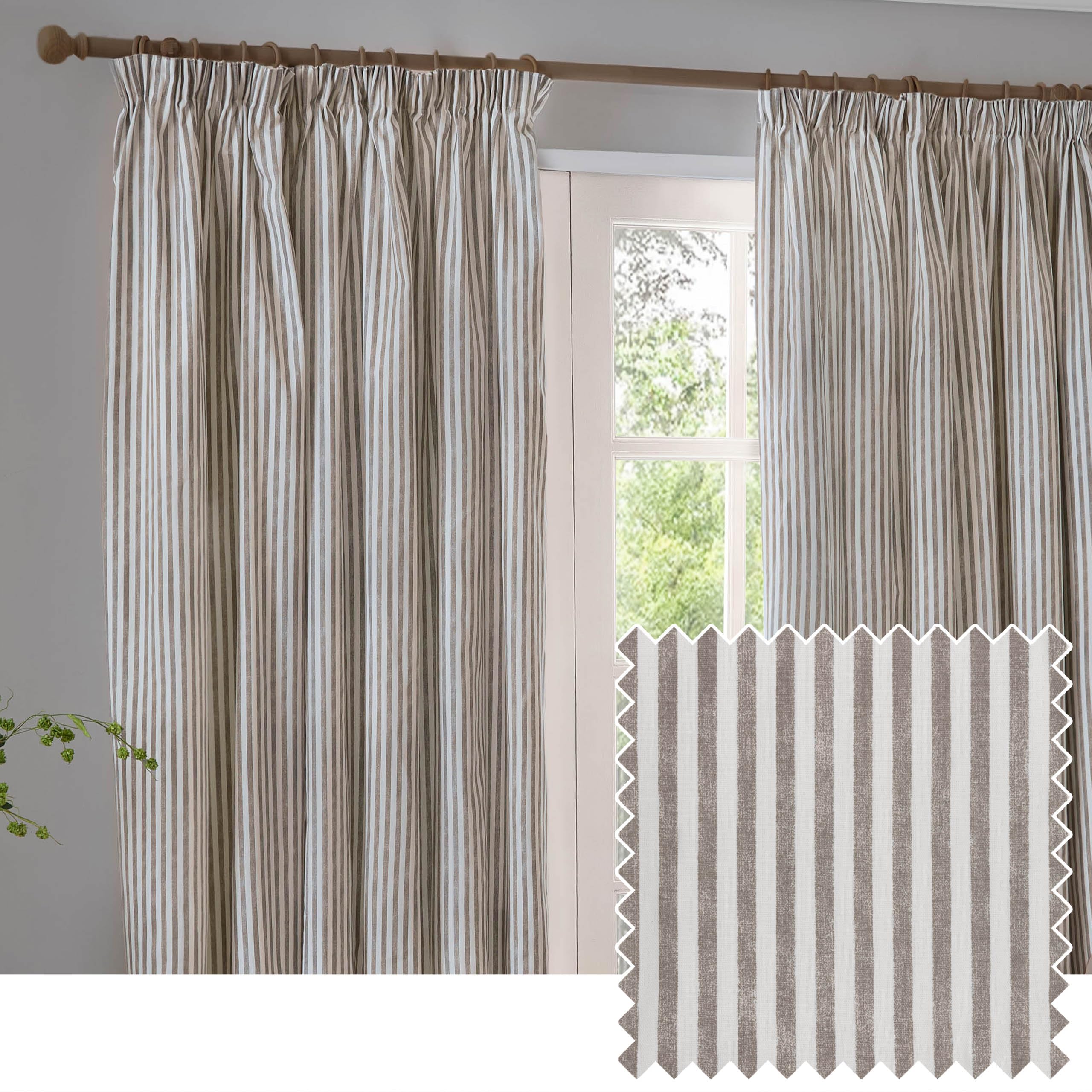 Yard Hebden Blackout Pencil Pleat Curtain Pair – Ultra Soft Cotton Lined Striped Curtains (Mole - 229x183cm) — image 1