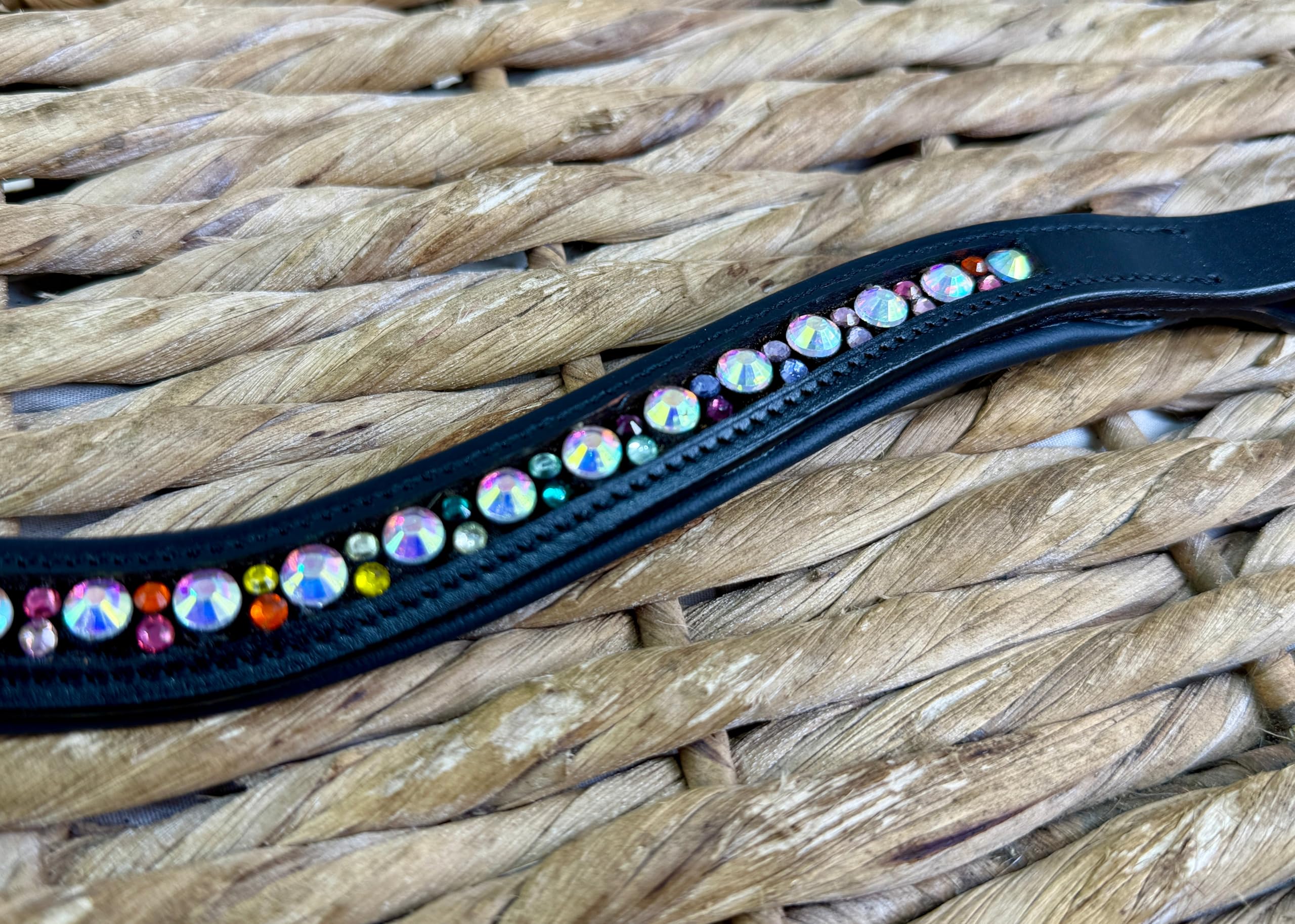 โSoft Waveโ Padded Tonal Crystal Dressage Browband - All Sizes & Colours Pony / Winter - Black Leather