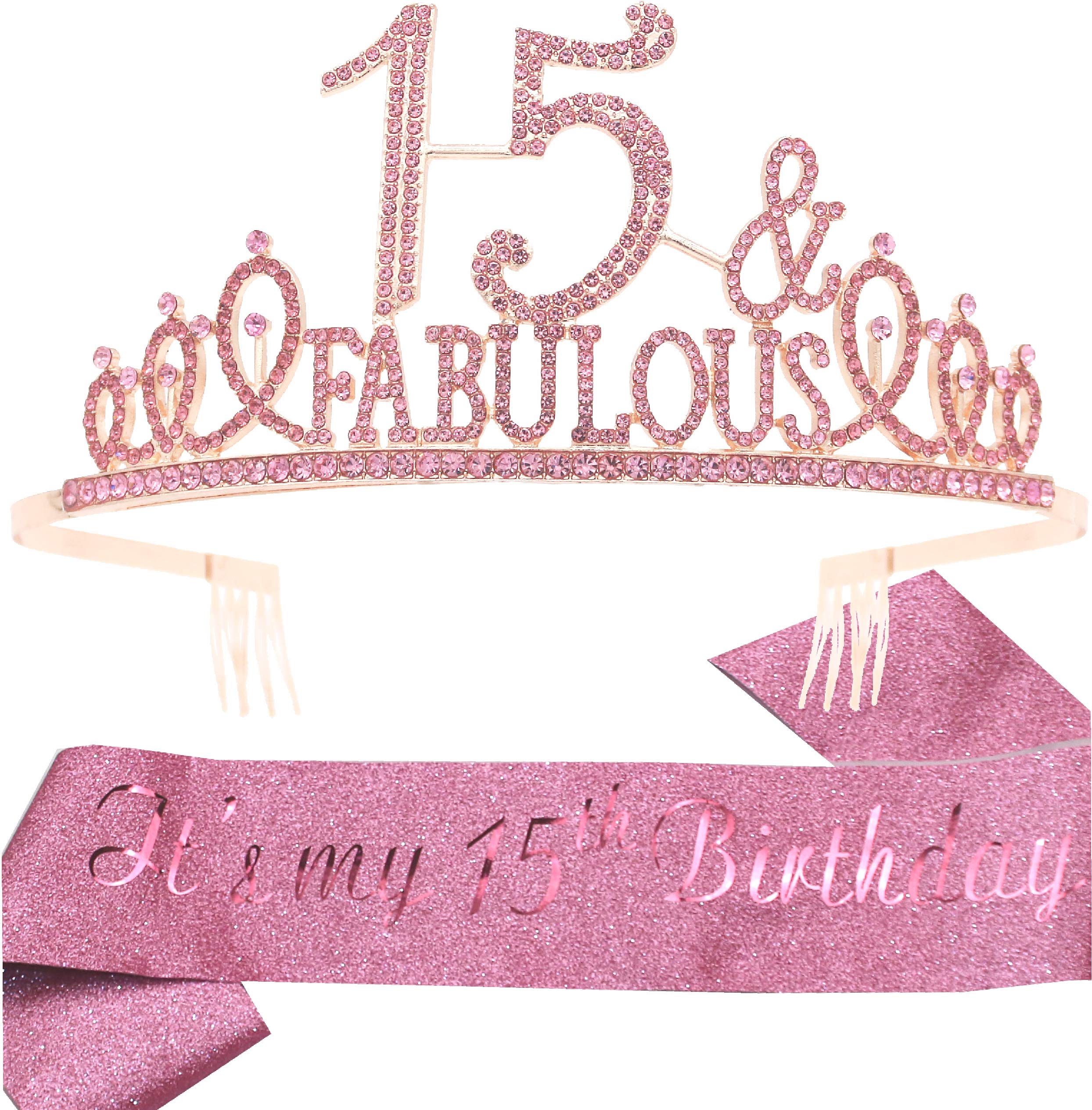 Buy 15th Birthday Gifts for Girl,15th Birthday Tiara and Sash Pink,15th Birthday Decorations