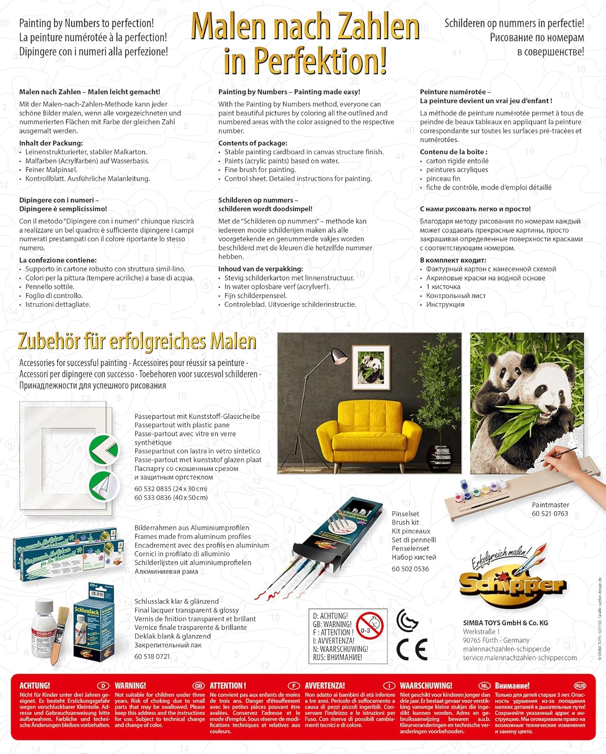 Schipper 609240712 Panda Bears Paint By Numbers Board