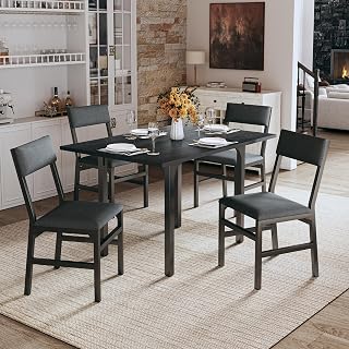 HUAHUU Extendable Dining Table Set for 4 with Cushioned Chairs - Space-Saving Black Kitchen Table for Small Apartments