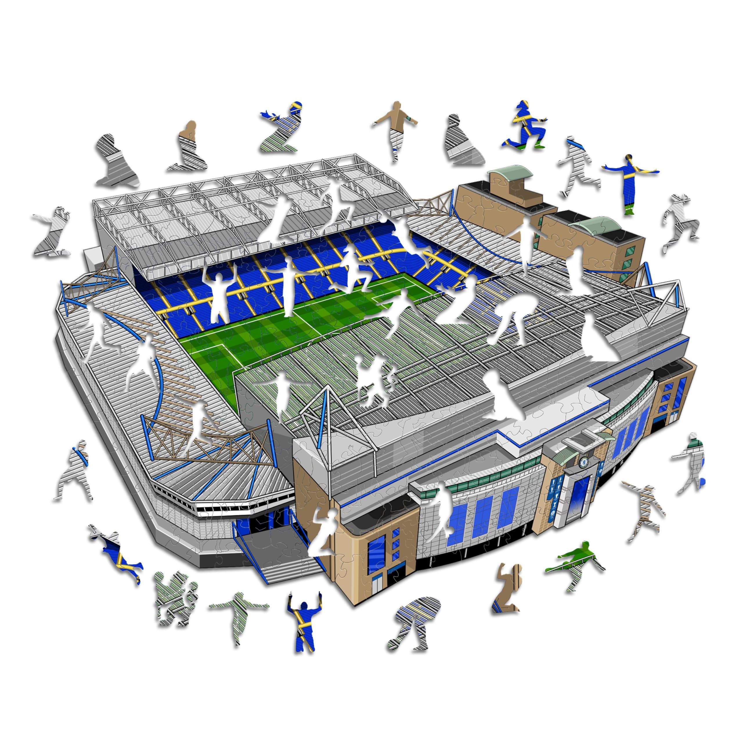 Iconic Puzzles, Chelsea FC Stamford Bridge, 100% eco-sustainable wooden puzzle with official license, size S, 150 pieces