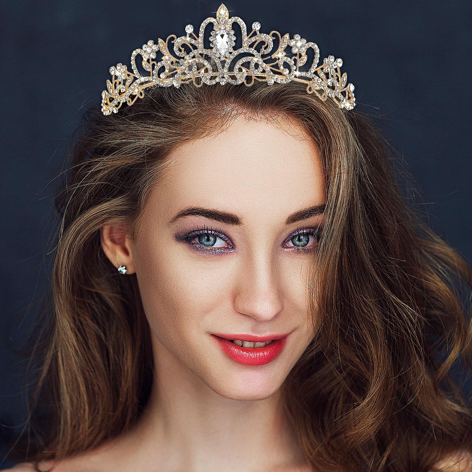 Gjinxi Korona tiarowa dla kobiet i dziewcząt, złota korona, diademki dla kobiet, elegancka opaska na głowę, kryształowa królewska królowa, akcesoria do włosów na urodziny, wesele, przyjęcie