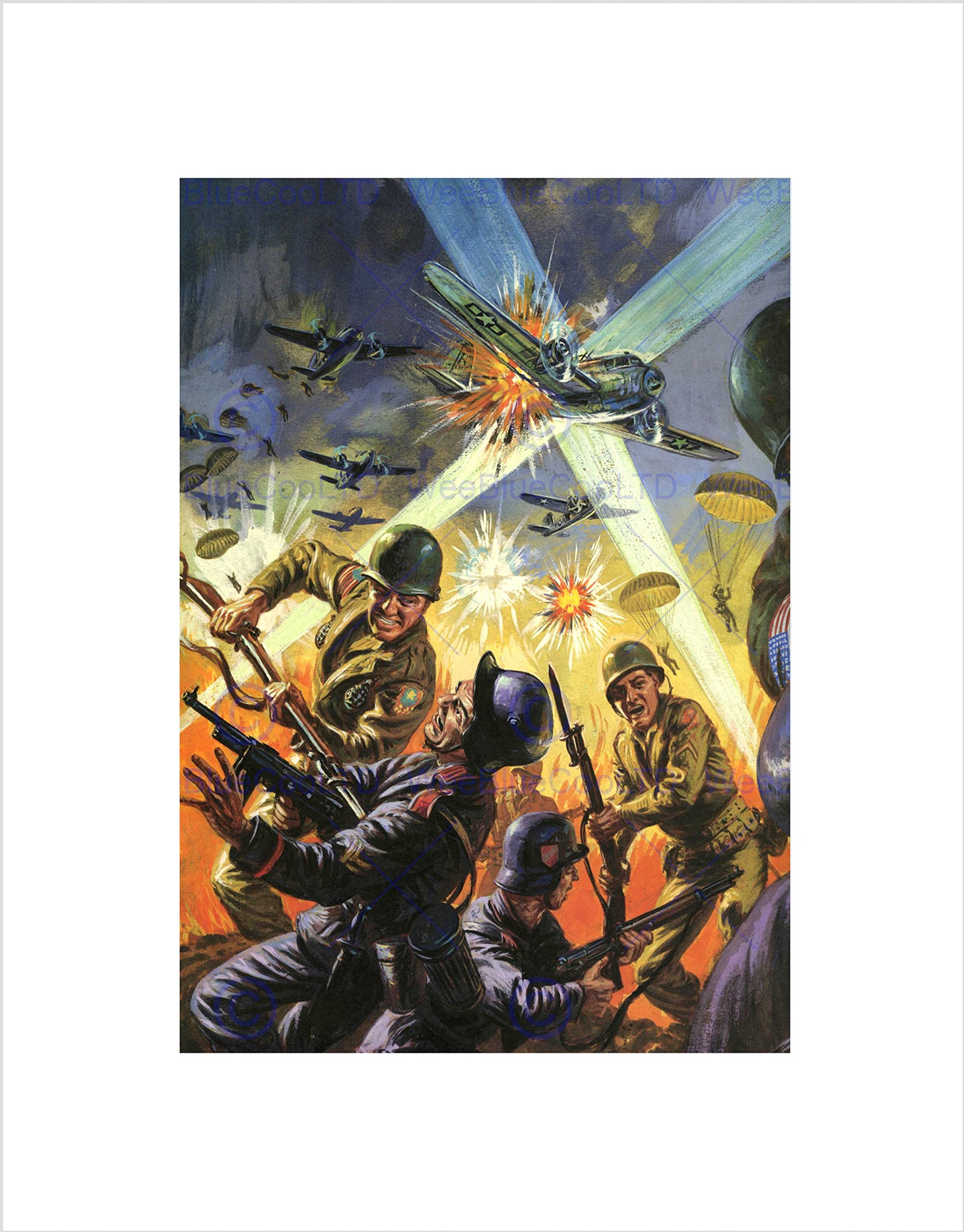 Wee Blue Coo War Battle Soldier Story Planes Paratrooper Wall Art Print