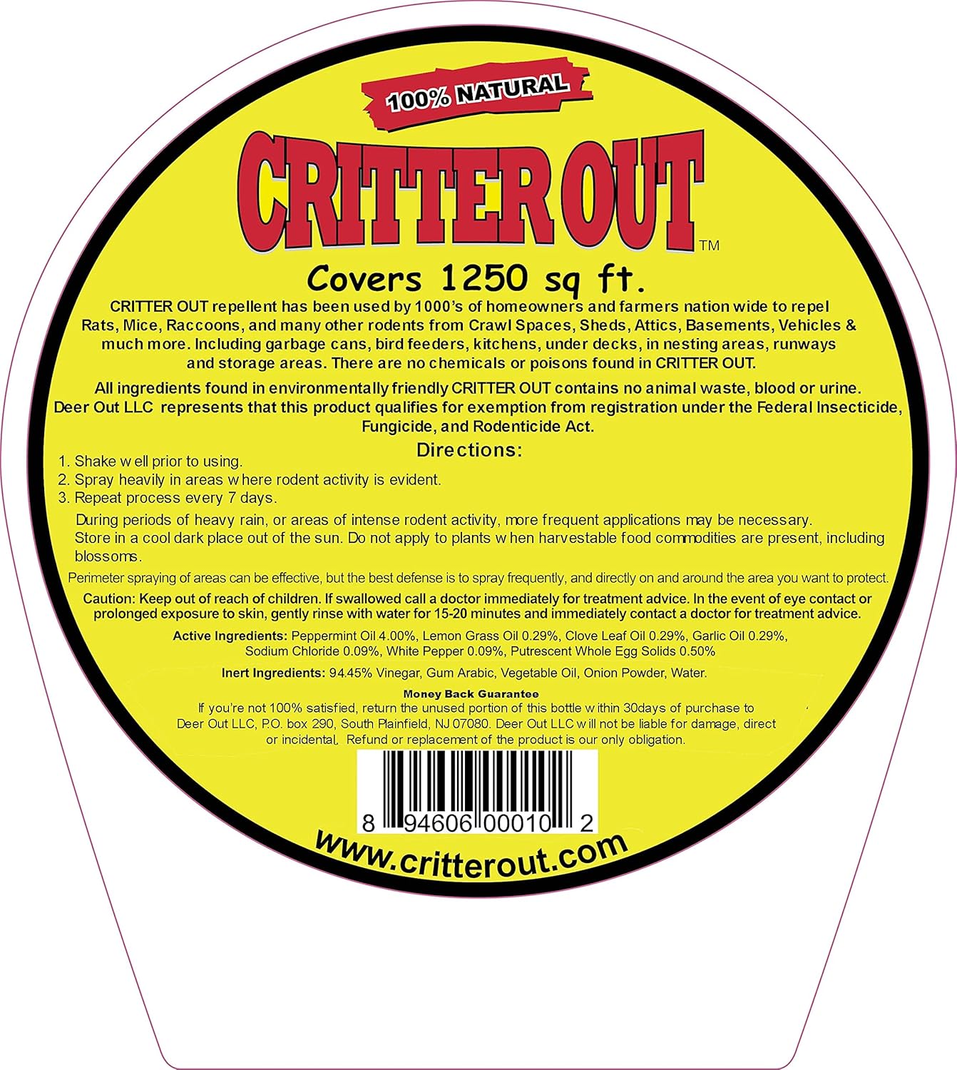 Mouse & Rat Repellent: Peppermint Oil Rodent Repellent, Get Rid of Rats, Mice & Rodents in Your Home & Outside, Protect Engine Wiring, Prevent Nesting, Stops Chewing. Critter Out 40oz Ready To Use : Rodent Repellents : Patio, Lawn & Garden