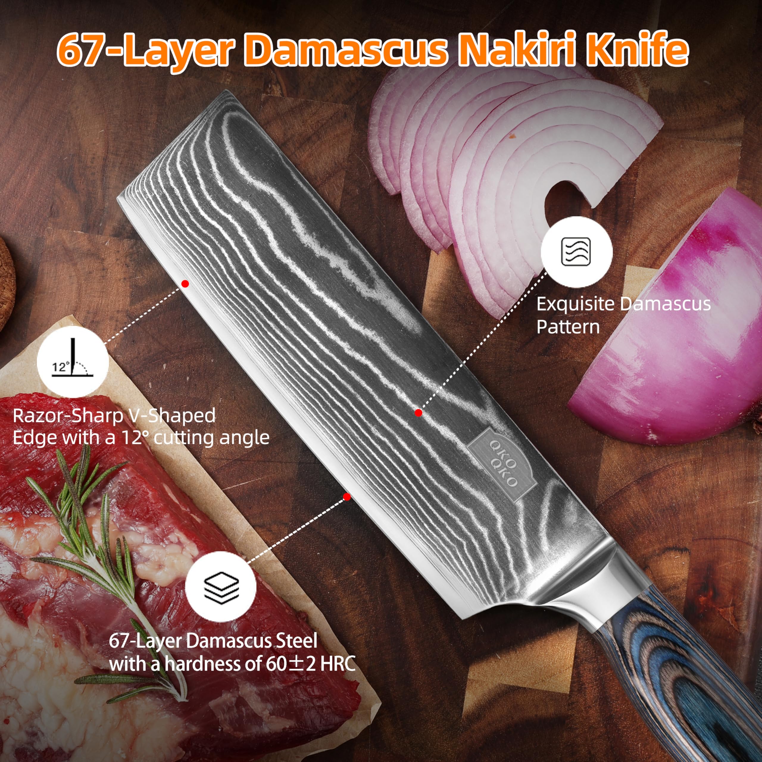 Nakiri Knife, 7-Inch Kitchen Nakiri Knives with 9Cr18MoV Steel Core, Razor Sharp Japanese Vegetable Knife for Home - Multipurpose Kitchen Knife with Wood Handle in Gift Box — Amazon image 3