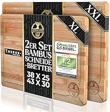 Deer & Oak Schneidebrett Holz Set – XXL & Groß (43x30 & 38x25cm) Bambus Küchenbretter, Vorgeölt, Messerfreundlich, Nicht-Porös – 2er Holzbrett für Fleisch & Gemüse