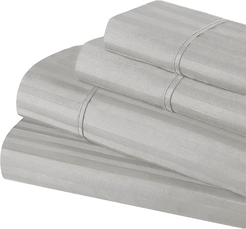 Miniatura 2 de Superior Juego de sábanas de algodón egipcio de 400 hilos, tejido satinado a rayas, artículos esenciales para ropa de cama suave, 1 sábana bajera
