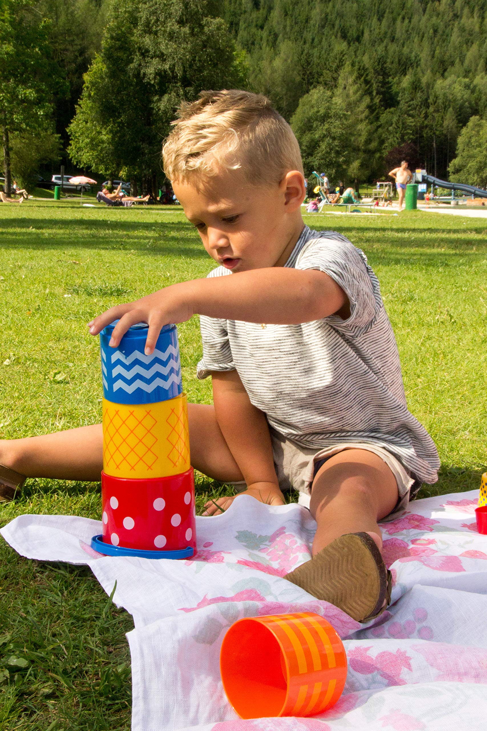 Gowi Piramide Impilabile Retro – 9 Blocchi Colorati In Plastica Per Bambini 12+ Mesi