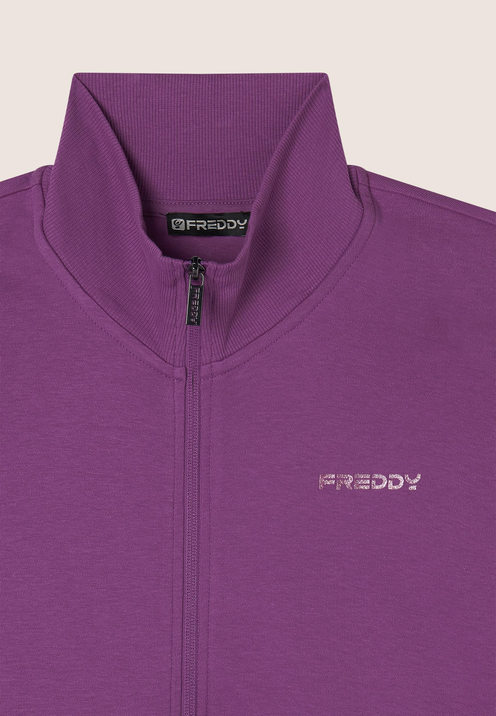 FREDDY Tuta Donna Zip e Collo Alto in Tessuto Interlock di Cotone Logo Glitter