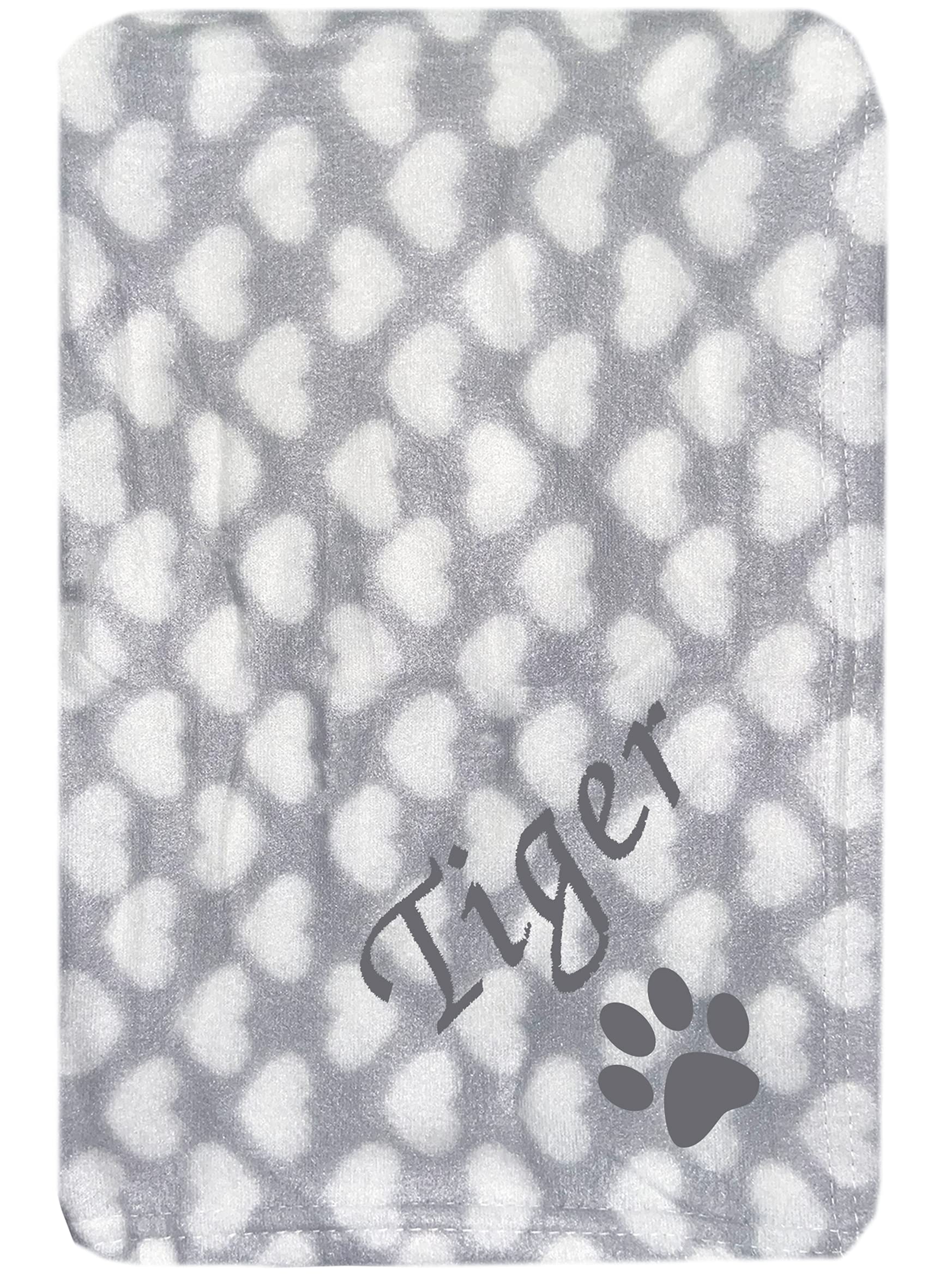 Jjlc Grey Heart - Paw Personalised Pet Dog Puppy Blanket Cat Kitten Bed Fleece (Grey Heart - Paw)