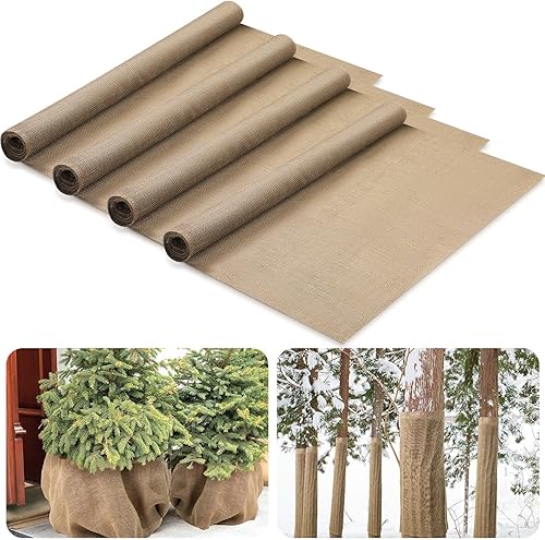 Preboun 4 rollos de 12 pies x 39.4 pulgadas, rollo de arpillera de yute natural, tela de arpillera de yute natural, tela de paisajismo, tela de