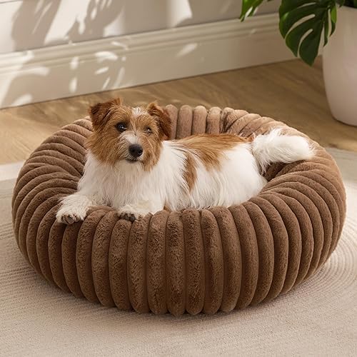 Bedsure ComfyFleece™ Cama para perros pequeños en forma de dona, camas para perros pequeños con forro polar de pana y parte inferior antideslizante,