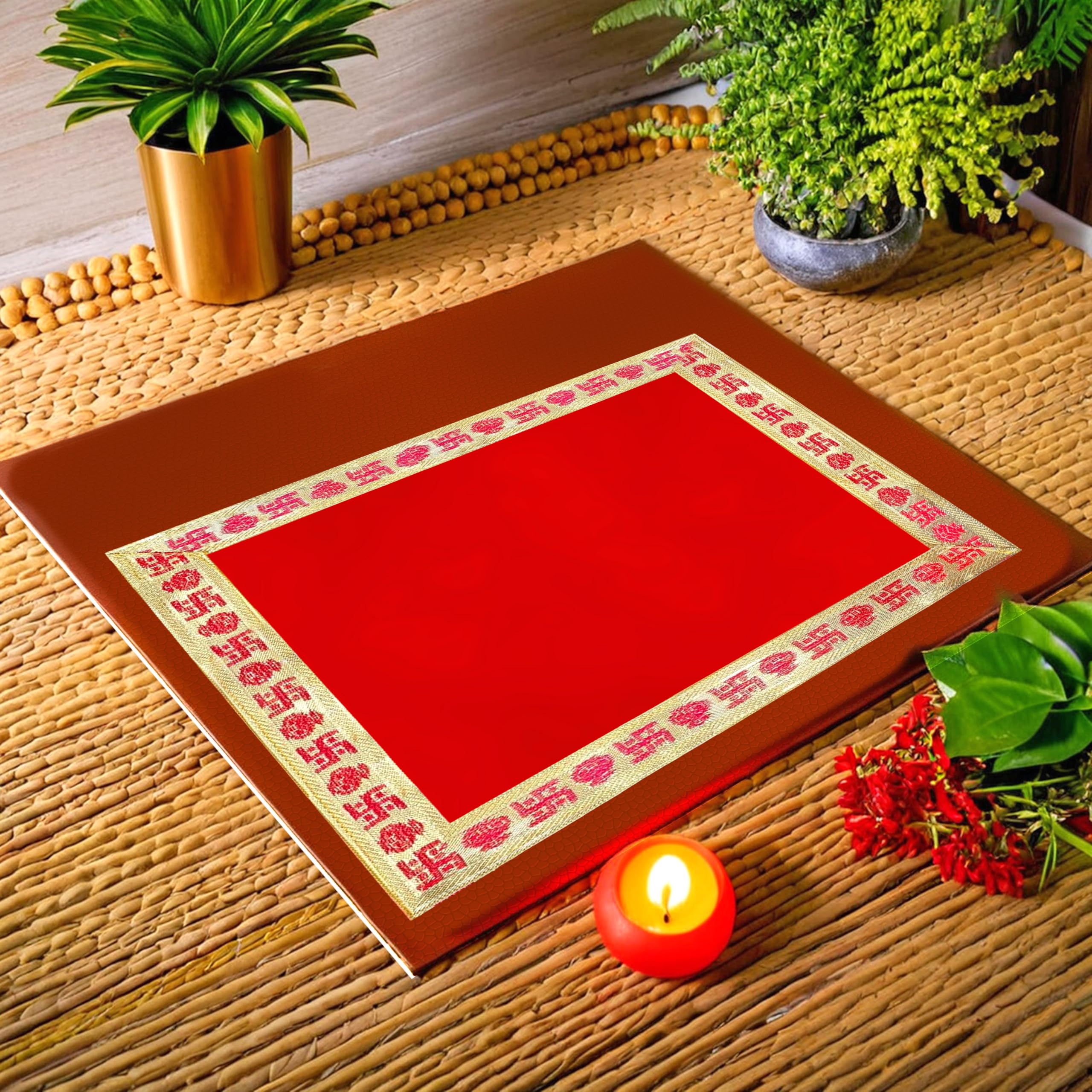 Pink Sky Chowki Velvet Red Puja Aasan Cloth for Mandir & Home Temple Size 13X9 INCH (8, Square)-image-25