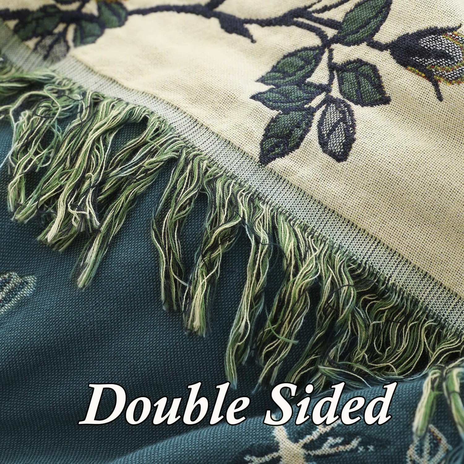 Snycler Boho Throw Blanket for Bed - 100% Cotton Ultra Soft Rustic Quilt Blanket Green Floral Bird Printed Farmhouse Decor Bed Blankets, 80"×90" All Season Rustic Throw for Sofa Chair Couch - Image 4