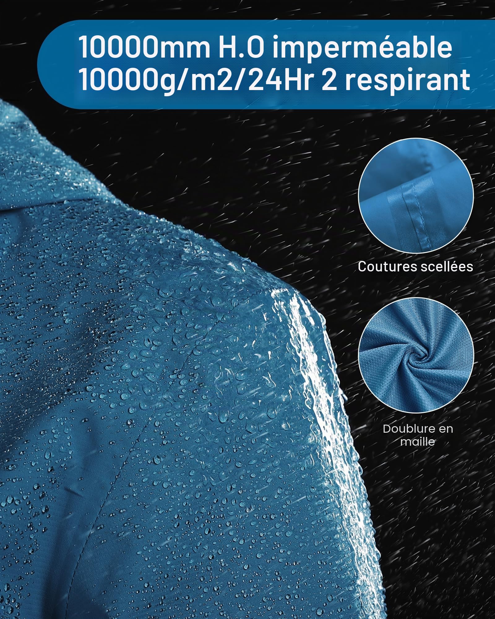 33,000ft Veste de pluie Femmes, imperméable imperméable léger avec manteau respirant emballable à capuche idéal pour la course à pied et à la randonnée(Bleu profond-DE44/FR46)