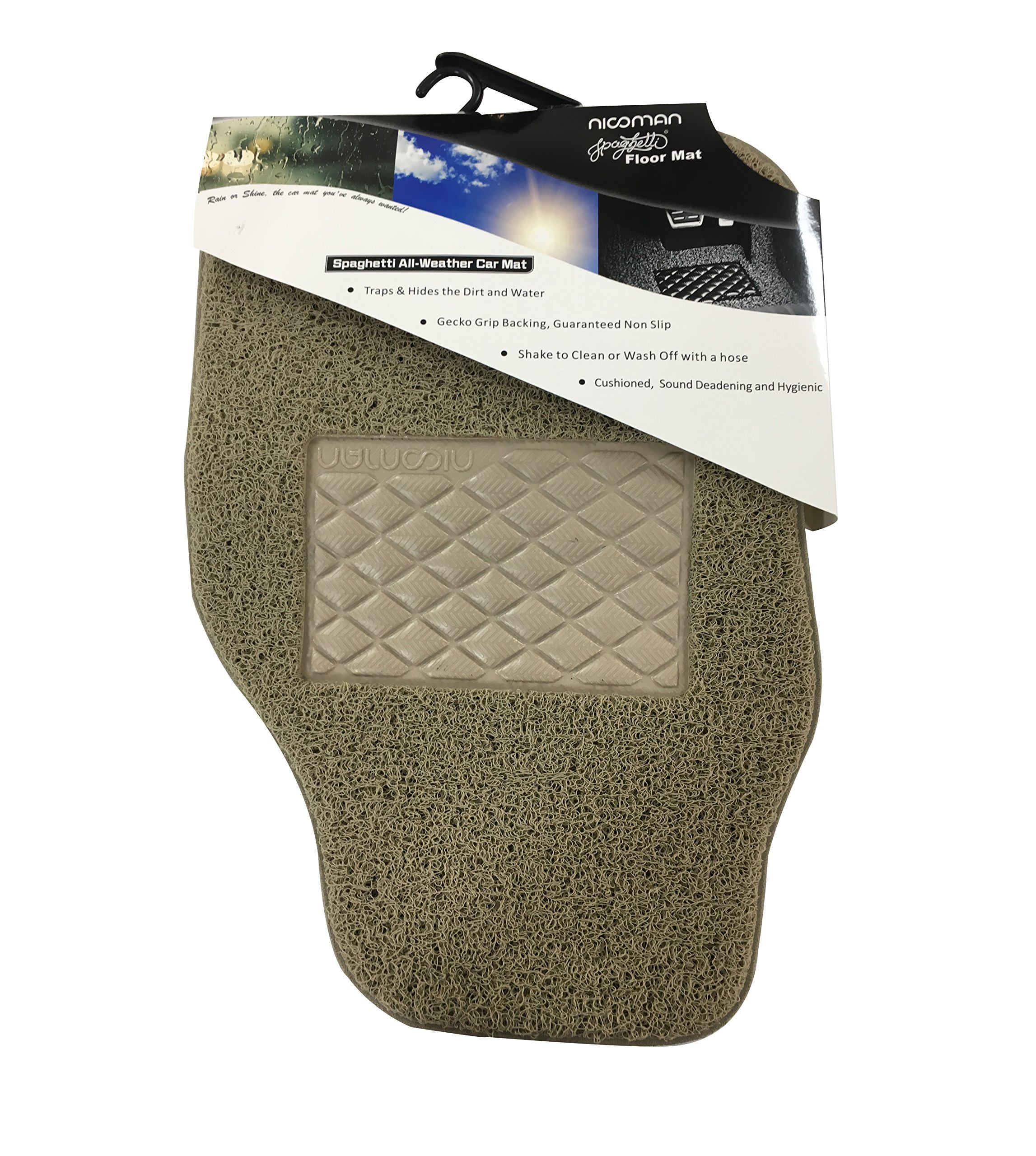 Nicoman Spaghetti Coiled PVC Vinyl Loop Gecko Backing Guranteed Anti-Slip Universal Car Floor Mat(Beige, Full set of 4pcs)