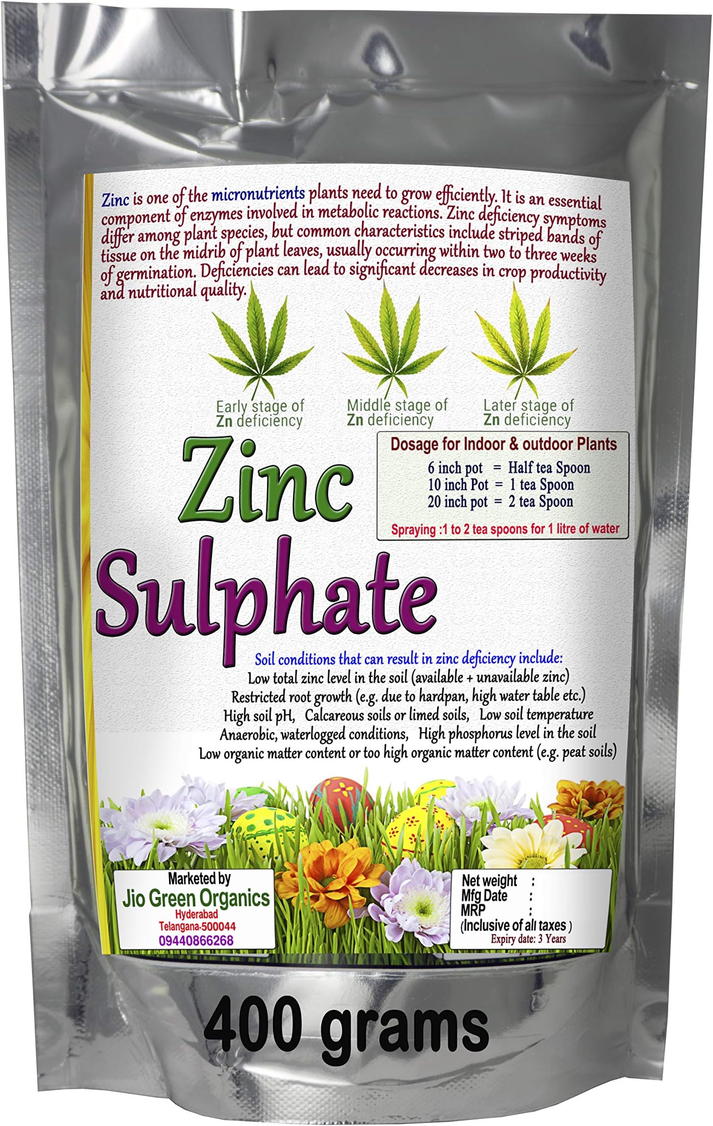 Jio Green garden Store Zinc Sulphate 400 Grams Micro Nutrient Garden Fertilizer