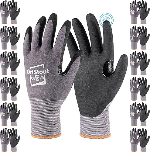 Work Gloves for Men Women, MicroFoam Nitrile Coated Gloves with Grip, Mechanic Gloves for Construction